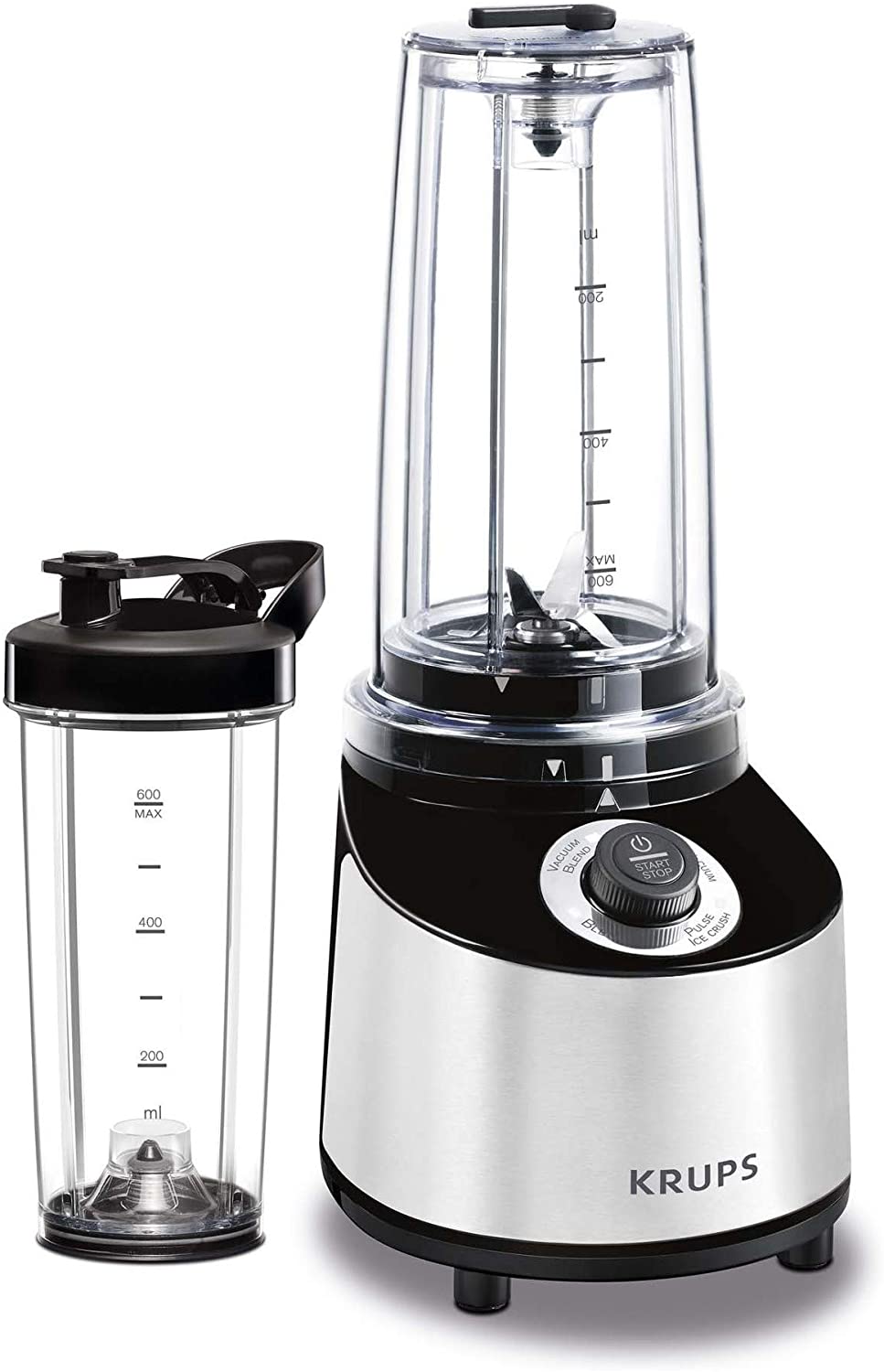 Krups KB181D Freshboost Stand Mixer To Go with Vacuum Technology; 3x More Antioxidants & Vitamins to Strengthen the Immune System; 4 Programs; 2 Drinking Bottles; 800 W; Stainless Steel / Black