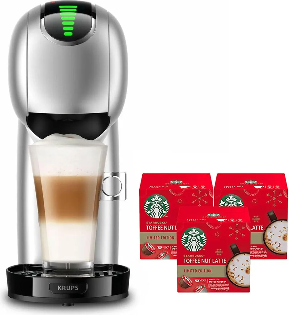 Krups KP440E.20 Dolce Gusto Genio S capsule machine + 3x Starbucks Toffee Nut Latte, color: silver