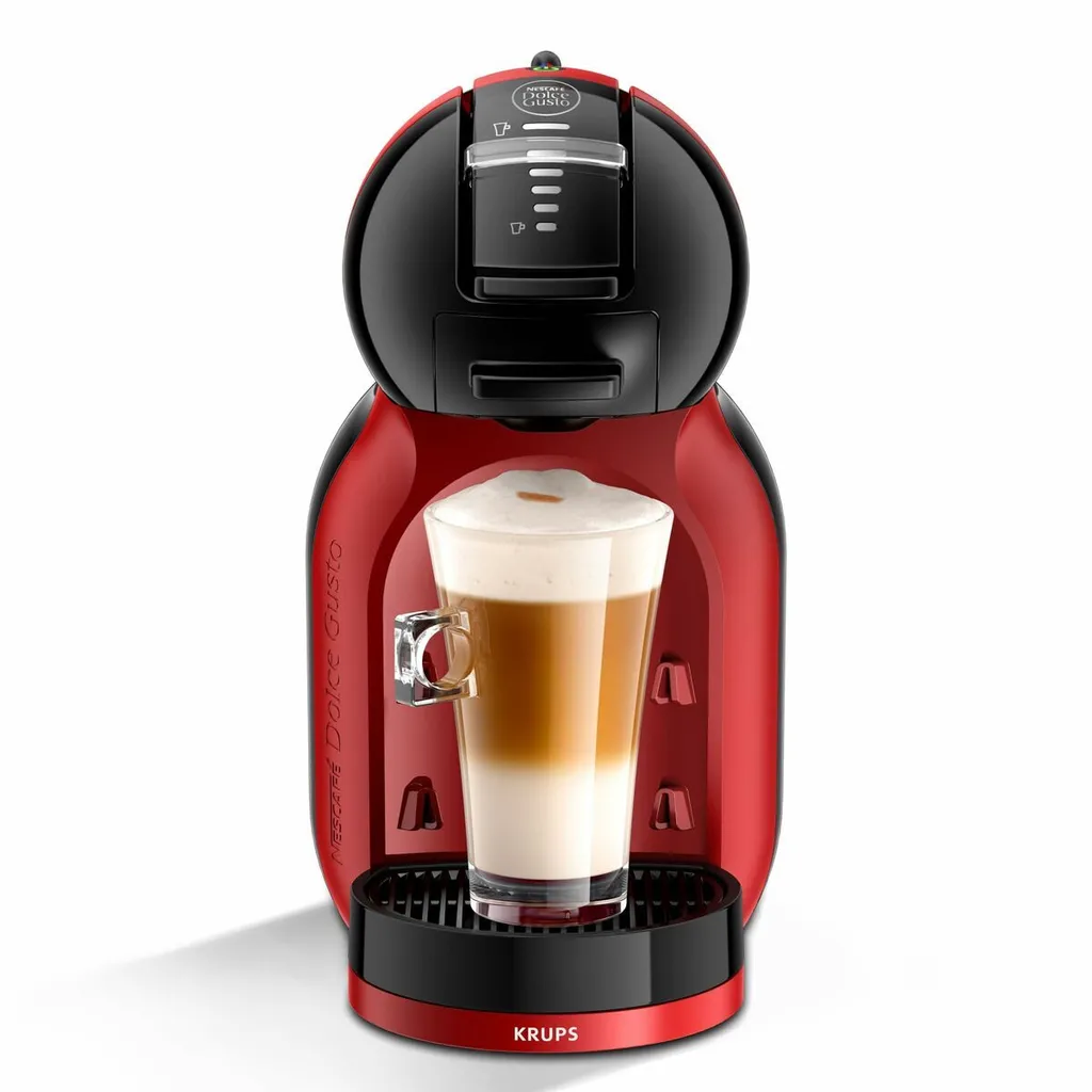 Krups Nescafé Dolce Gusto Mini Me capsule coffee machine with 15 bar pressure, 0.8 L capacity, hot or cold drinks, Play&Select, thermoblock, 35 coffee varieties, black-red, KP123HAS
