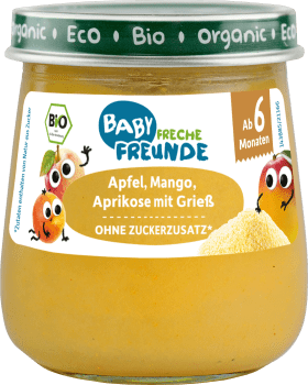 FRECHE FREUNDE Fruit & Cereals Apple, mango, apricot with semolina from the 6th month, 120 g