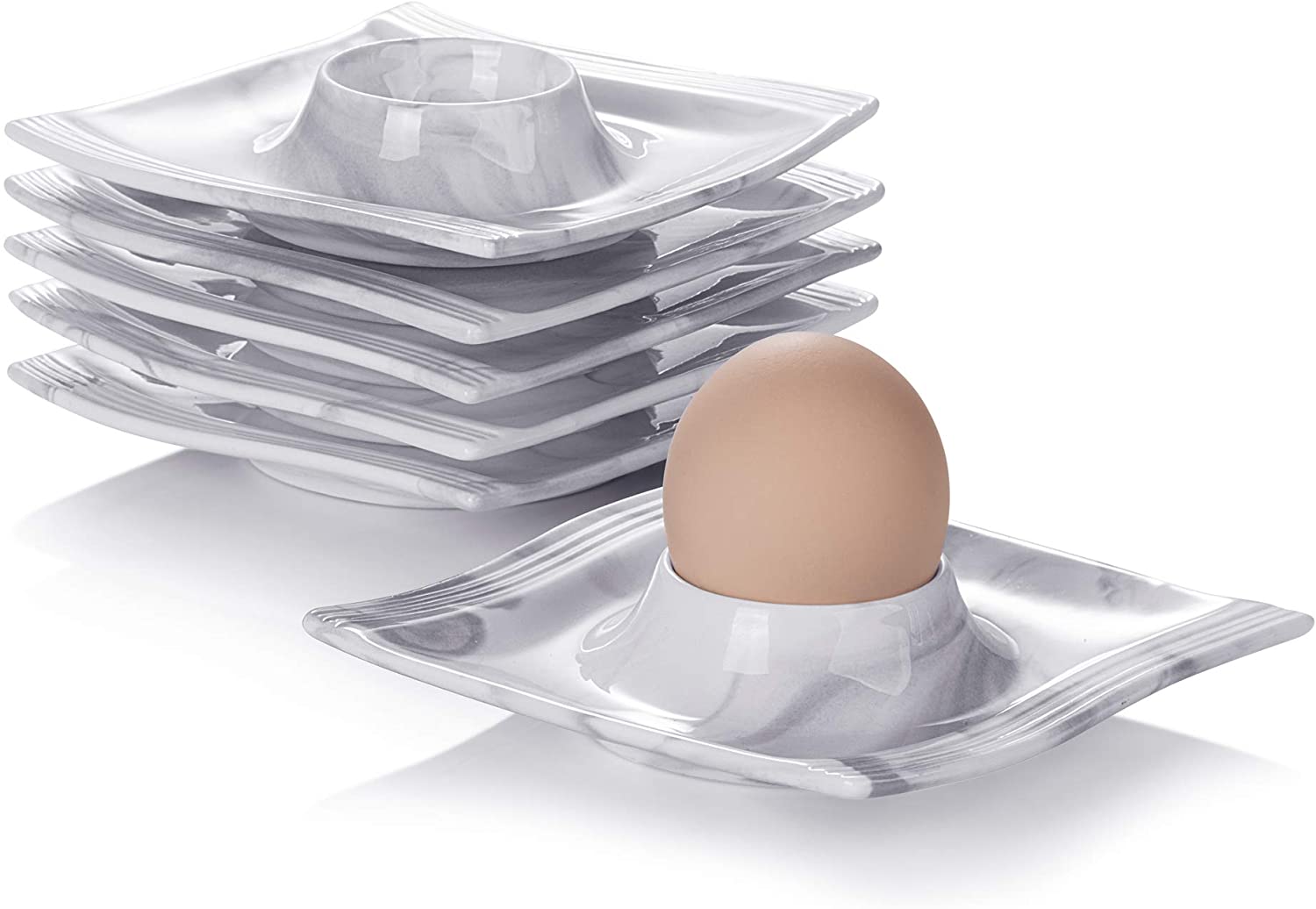 Malacasa, Flora Series, 6-Piece Marble Porcelain Egg Stand Set, 4.5 Inches / 11.5 x 11.5 x 2 cm, Egg Cup, Egg Holder