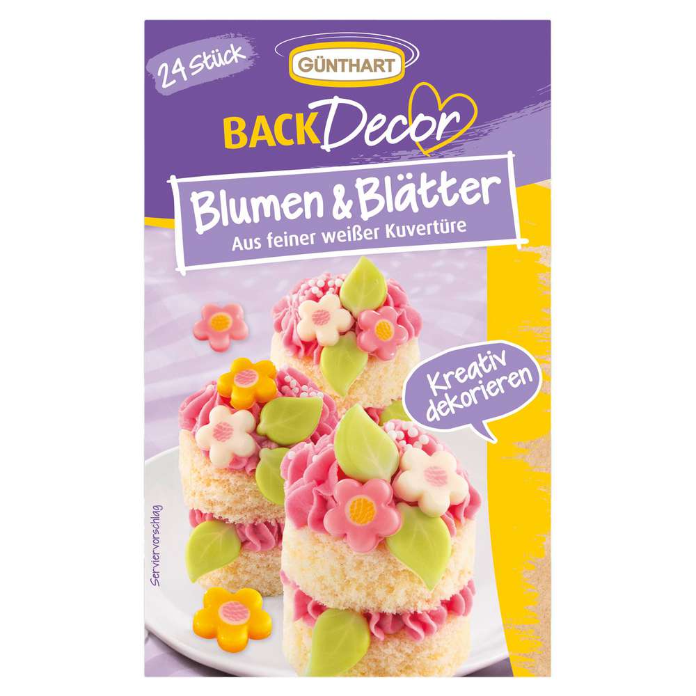 Cake decoration flowers & leaves, white chocolate