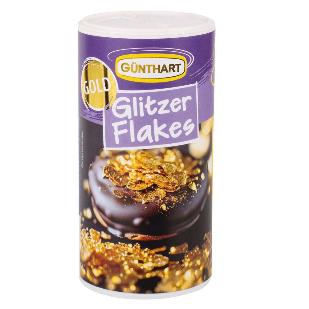 Cake decoration glitter flakes, gold
