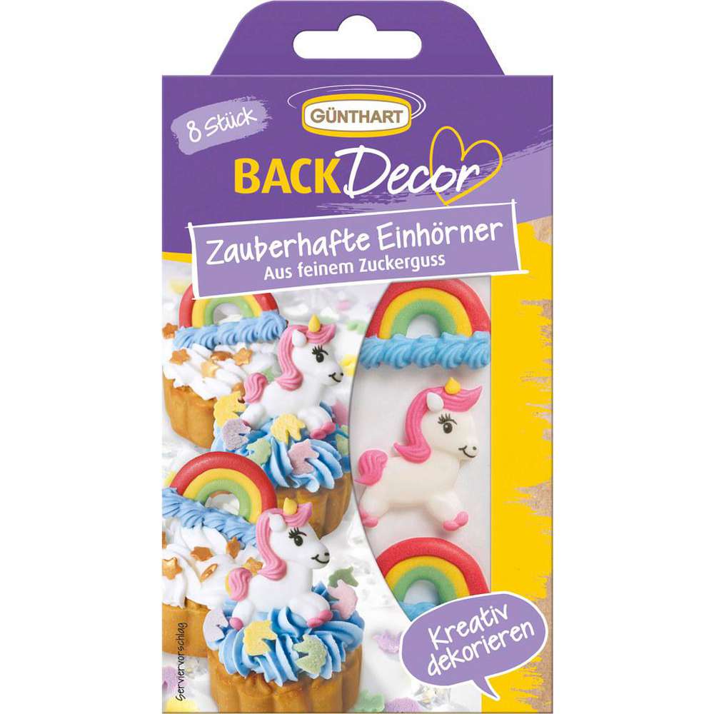 Cake decoration sugar unicorns and rainbows