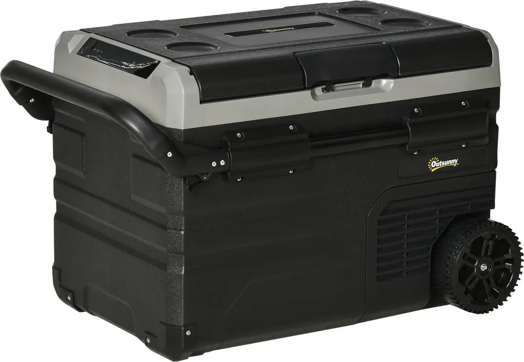 Dopwii 40L Car Cooler with LED Lighting, Compressor Car Refrigerator with Handles and Transport Wheels, for Boats, Campers, and Travel, 12/24V DC and 110-240V AC, Grey+Black
