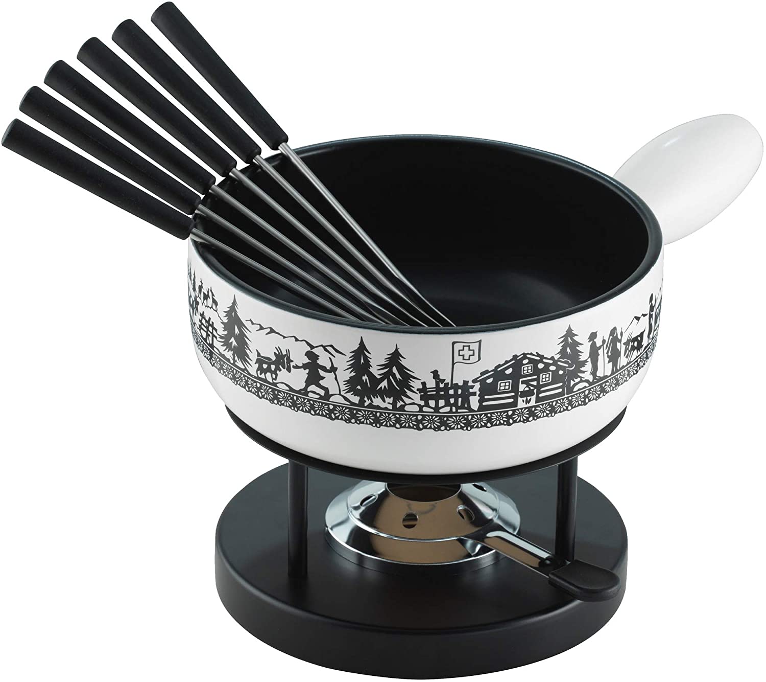 Kuhn Rikon 32235 Cheese Fondue Set Induction Alpine Willow 23 cm White