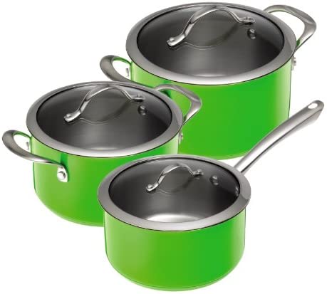 Kuhn Rikon Colori 37165 Cookware Line Set 1.5 Litre/16 cm 3.5 Litre/20 cm 5.5 Litre/24 cm Green