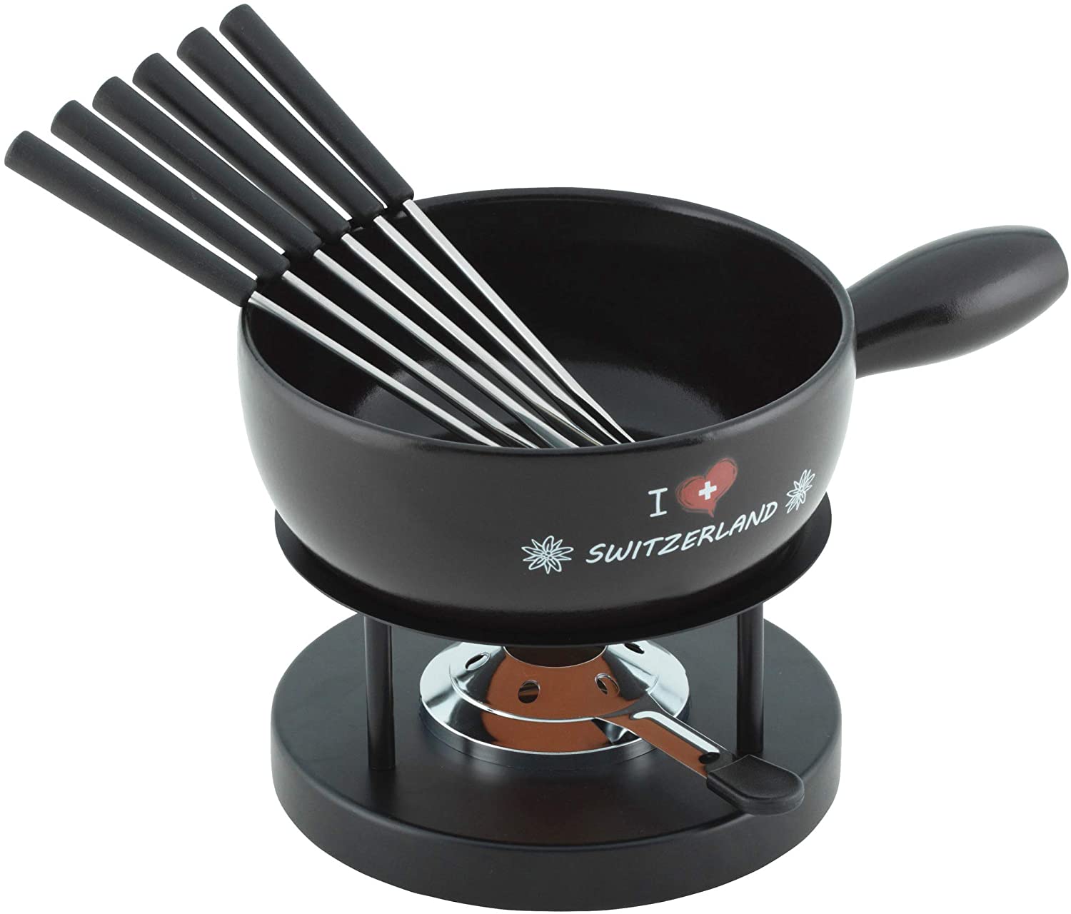 Kuhn Rikon I Love Switzerland 32242 Cheese Fondue Set 22 cm Black