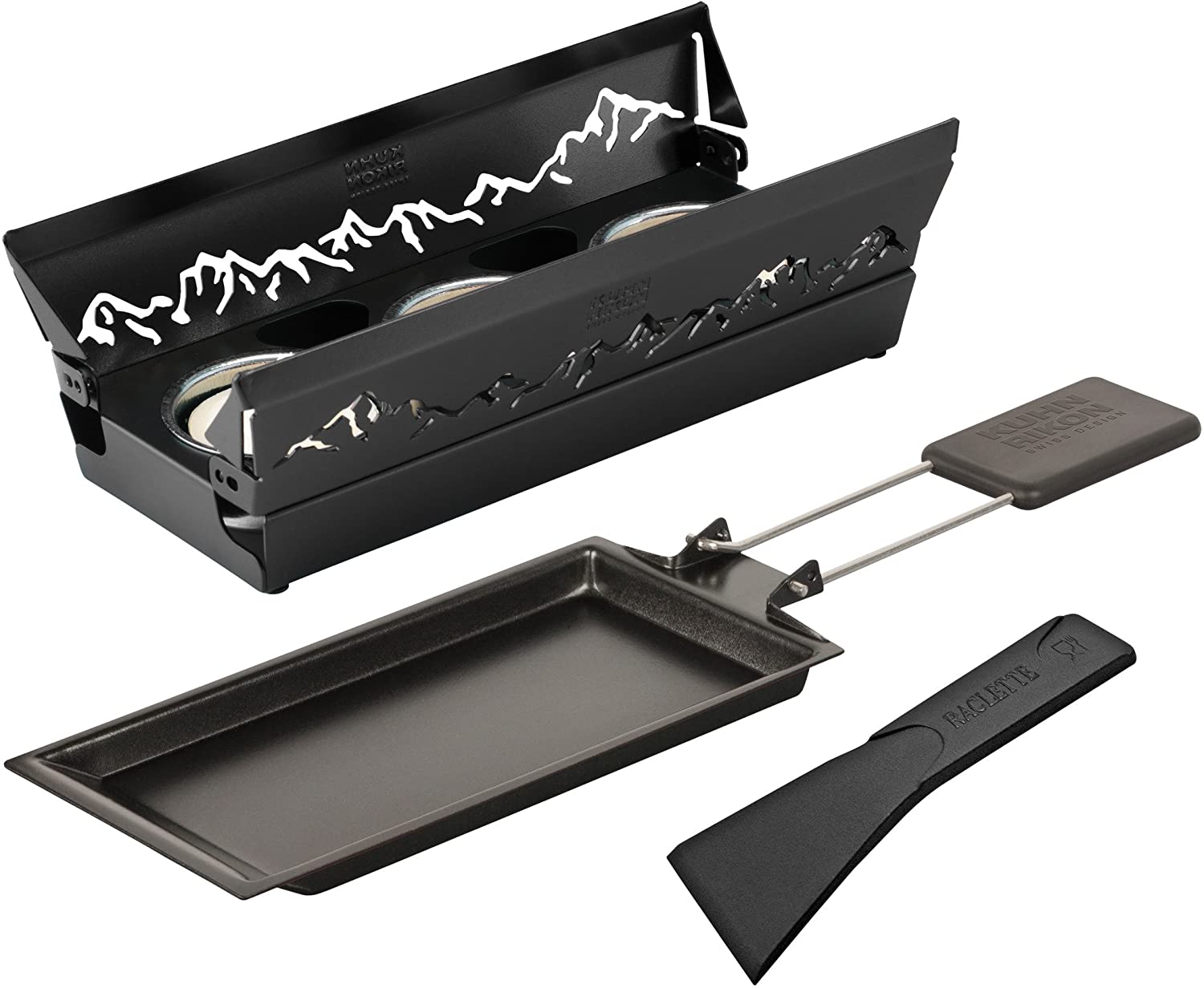 KUHN RIKON Candle Light Mini Alpine Glow Raclette Set, Black, Non-Stick Grill Pans, with Tea Light