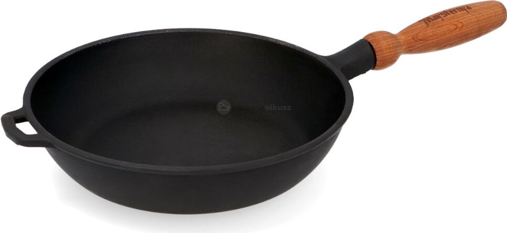 Kuketo | Cast Iron Pan 24 cm Deep Maysternya – Heavy & Solid Frying Pan with Wooden Handle For Induction, Gas, Ceramic, Oven & Campfire