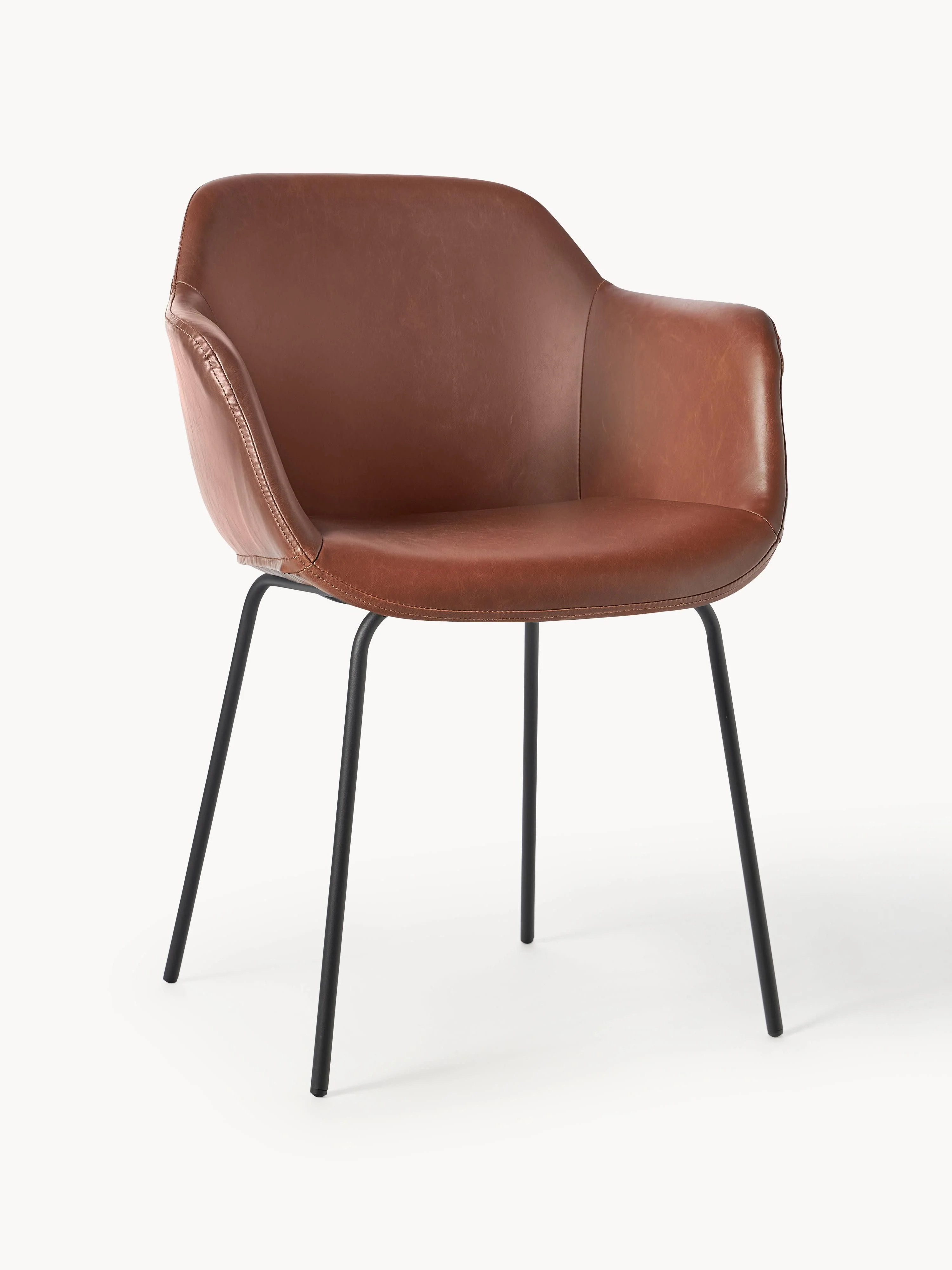 Westwing Collection Fiji faux leather armchair with narrow seat shell - Faux leather nougat, black