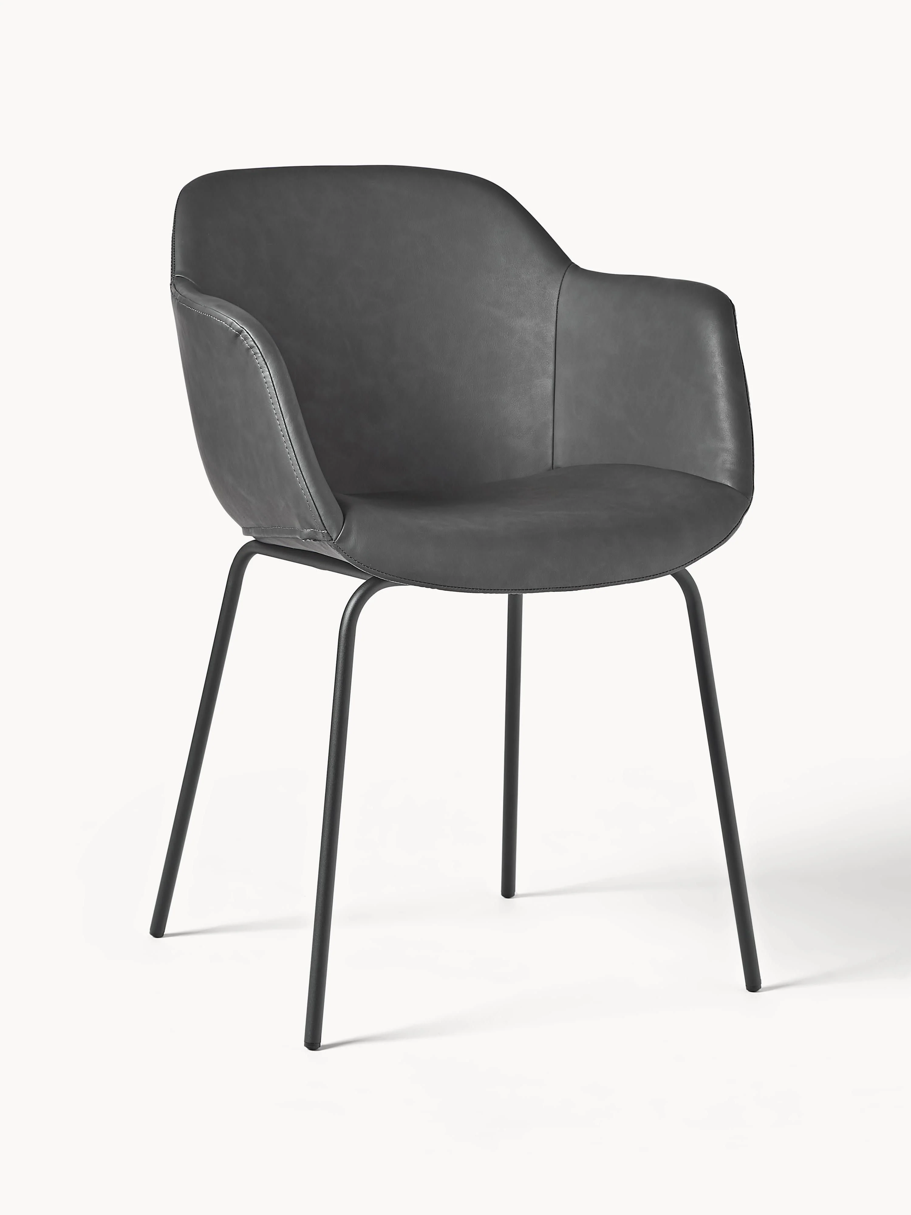 Westwing Collection Fiji faux leather armchair with narrow seat shell, Faux leather, dark grey, black