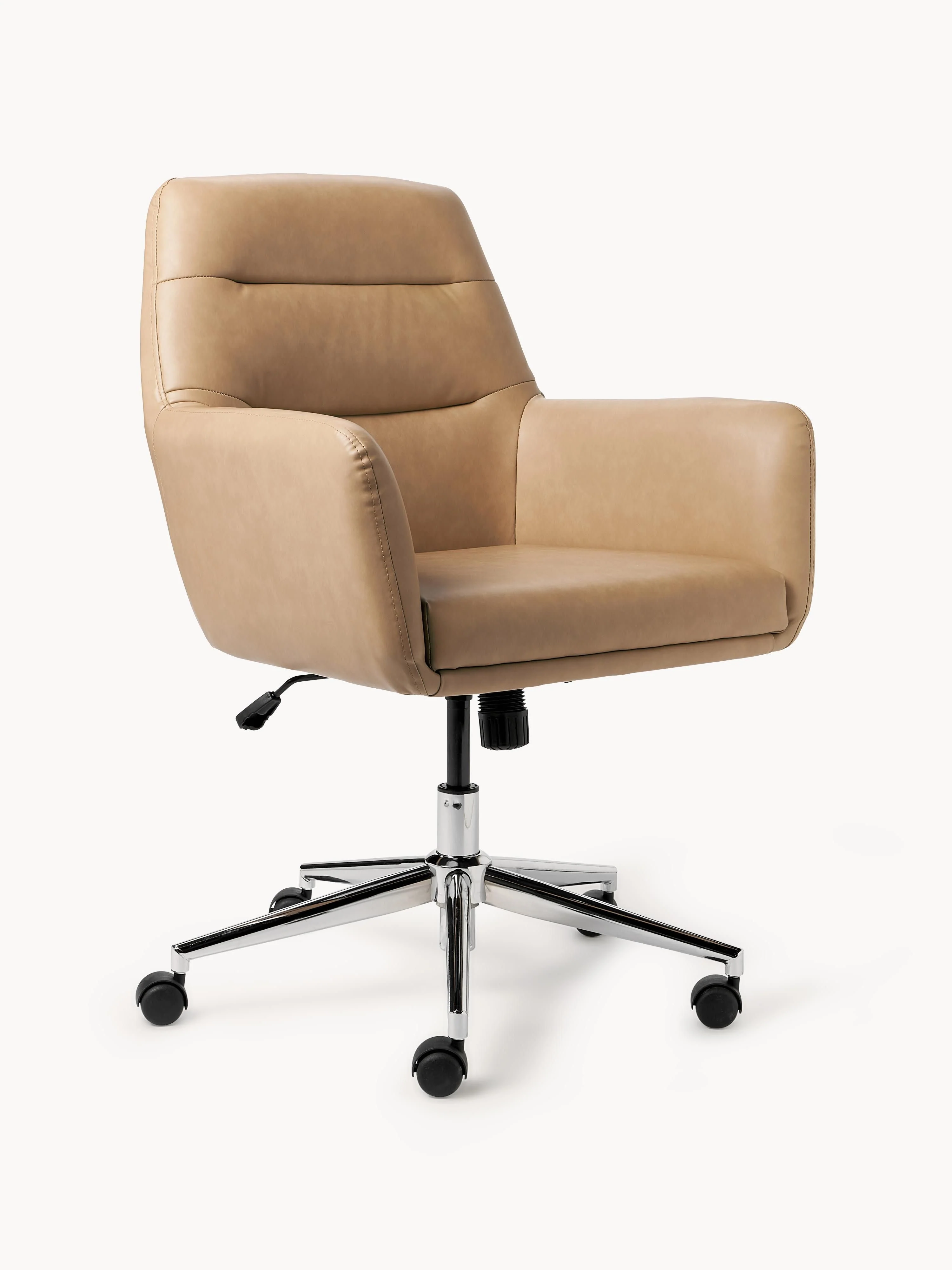 Westwing Collection Benson faux leather desk chair with armrests, height adjustable - Faux leather, light brown