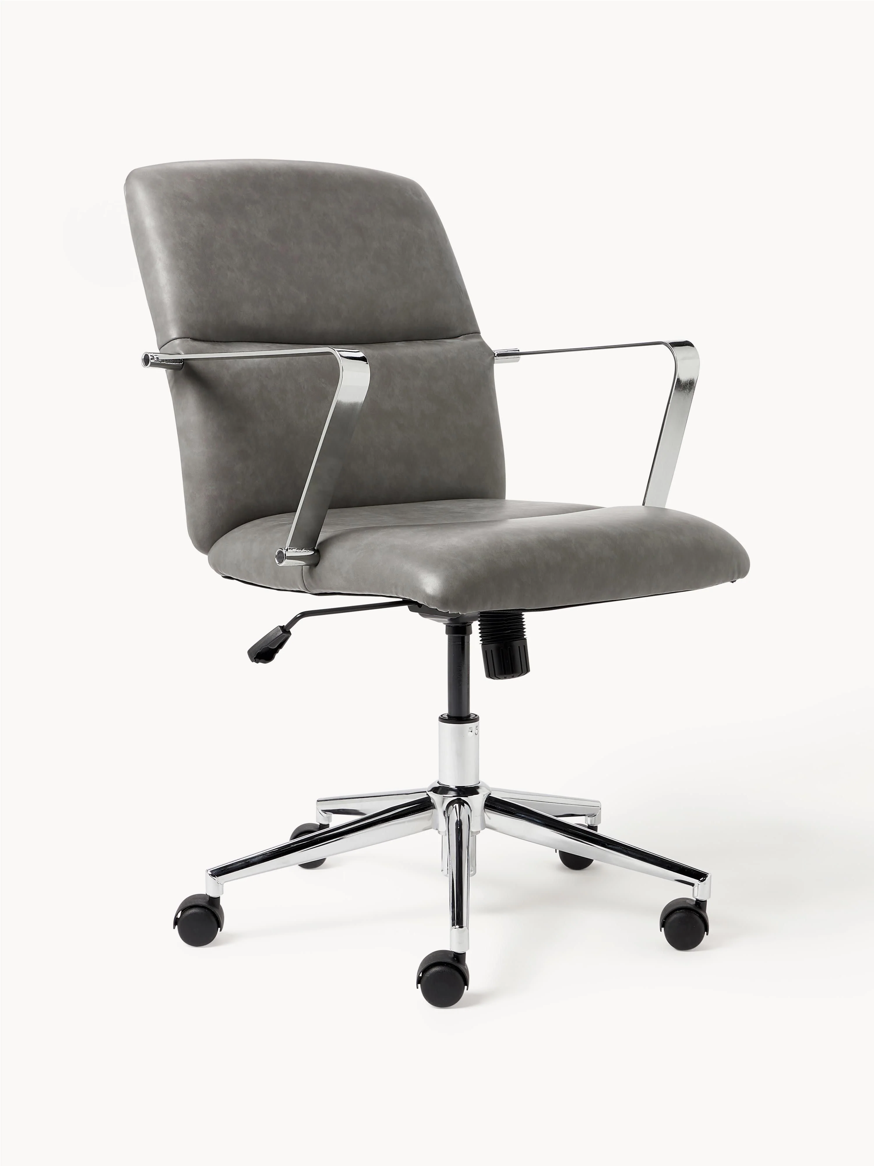 Westwing Collection Reto faux leather desk chair with armrests, height adjustable - Faux leather grey