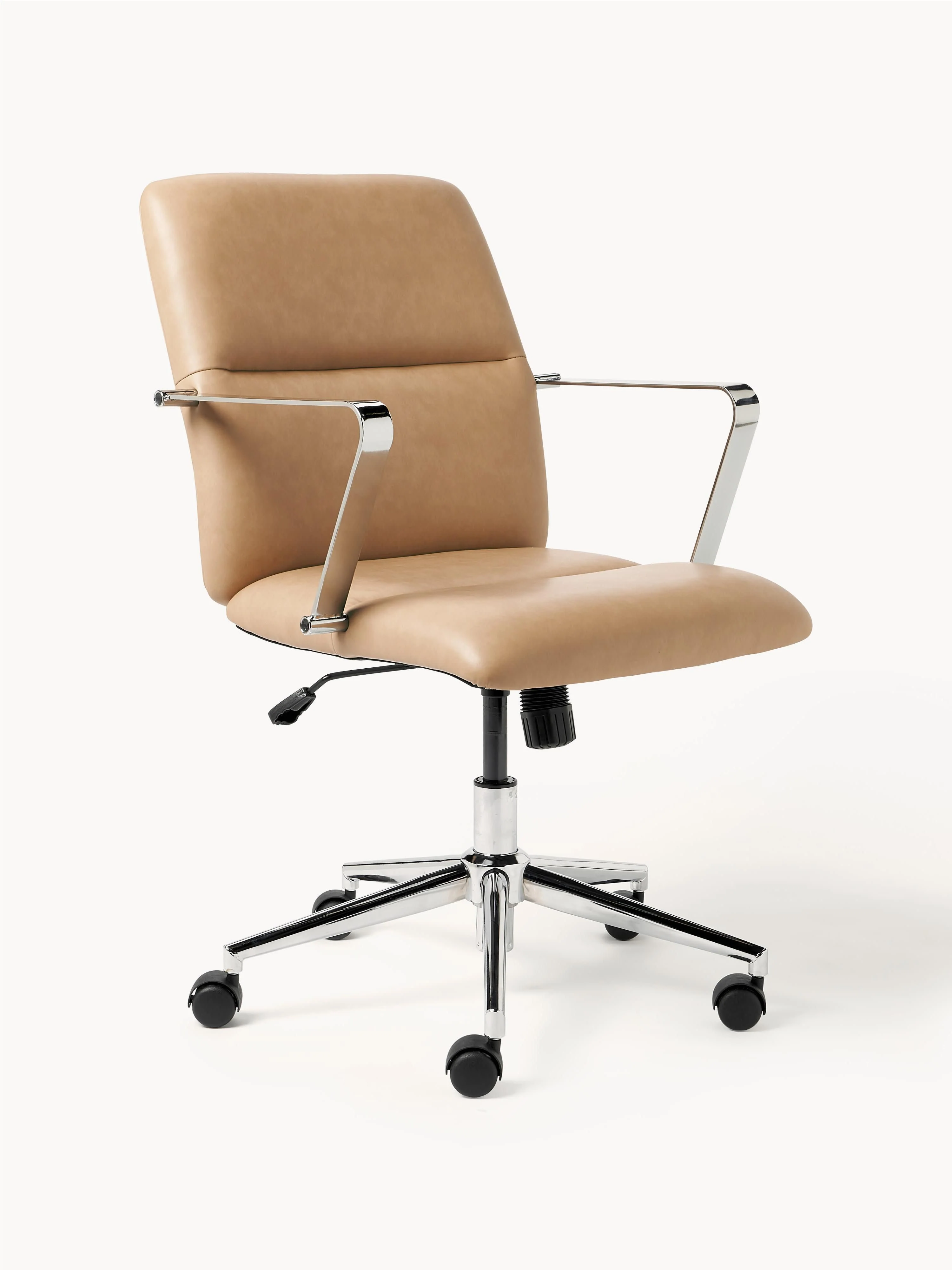 Westwing Collection Reto faux leather desk chair with armrests, height adjustable - Faux leather beige