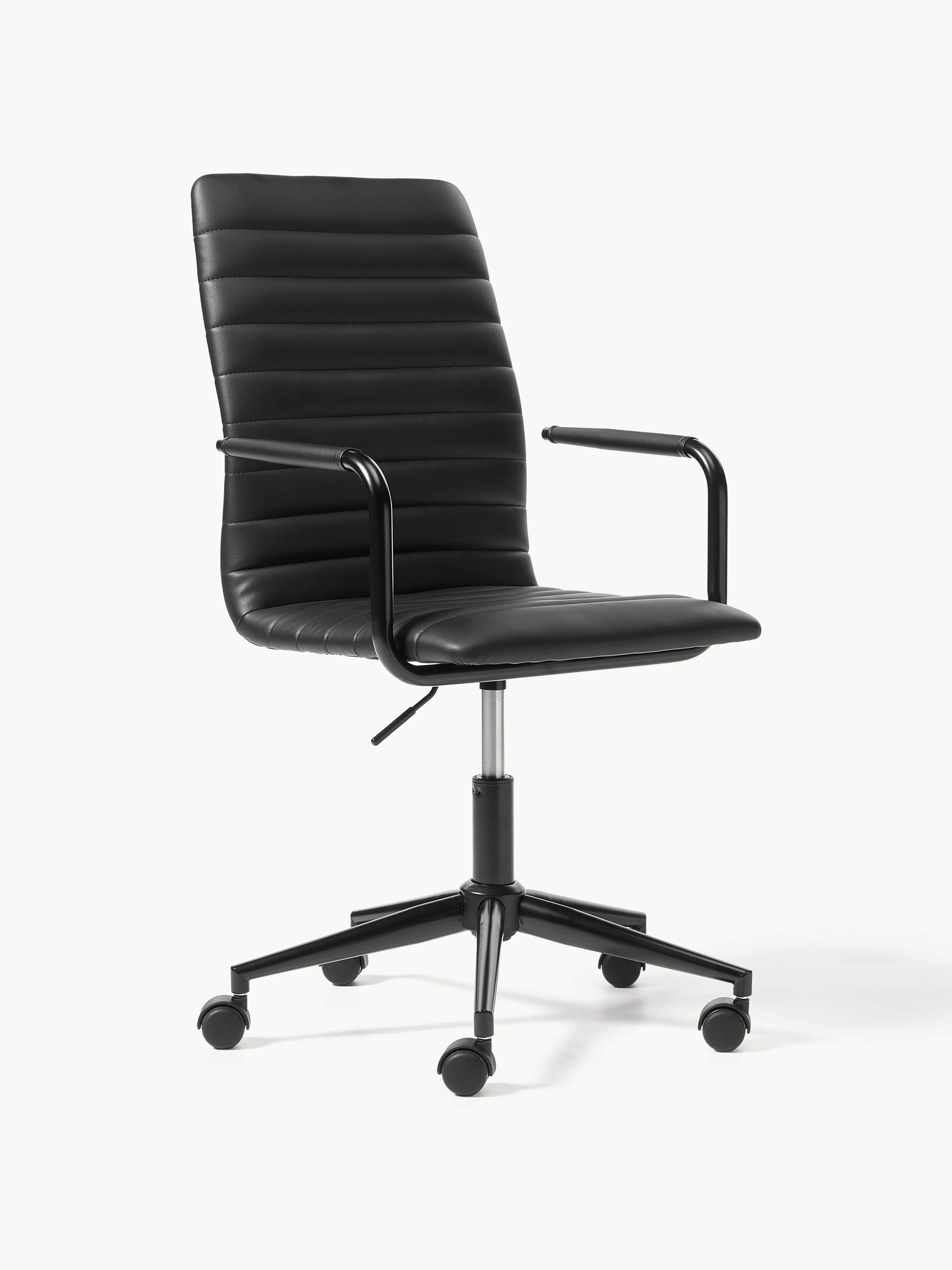 Westwing Collection Winslow faux leather desk chair, height adjustable - Black faux leather