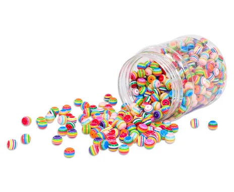 Round, striped artificial stone beads