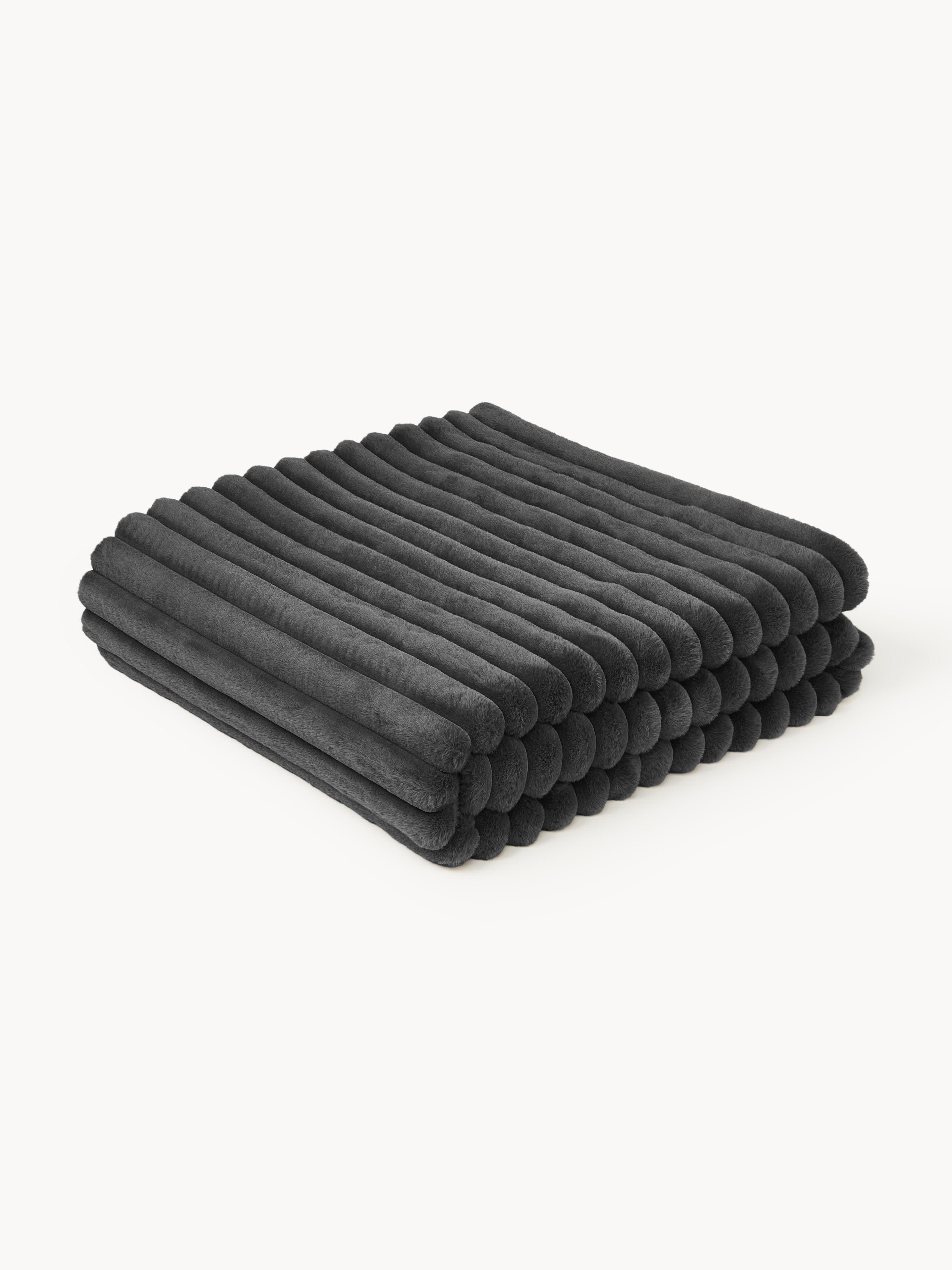 Westwing Collection Lovey faux fur cuddly blanket, Dark grey