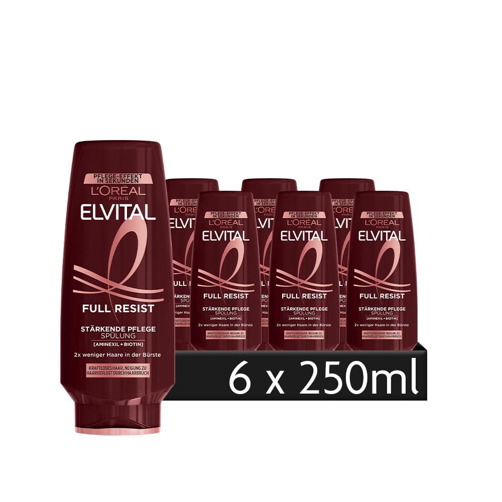 L'Oréal Paris L\'Oréal Paris Elvital Full Resist Power Booster Conditioner, Against Hair Loss Due to Hair Breakage, for Weaker, Brittle Hair, with Biotin, 6 x 250 ml