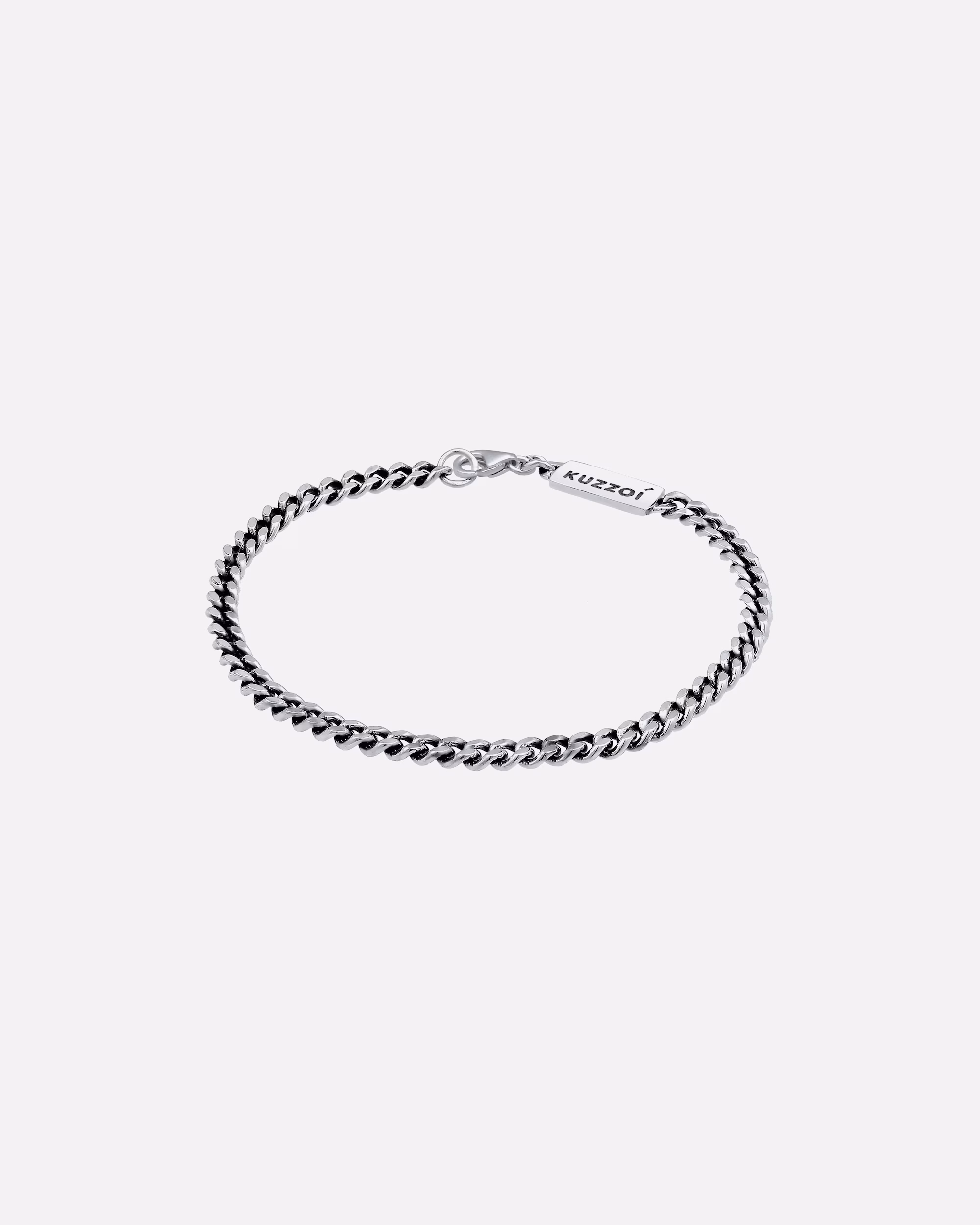 KUZZOI Bracelet Basic Men's Curb Chain Solid Piece 925 Silver