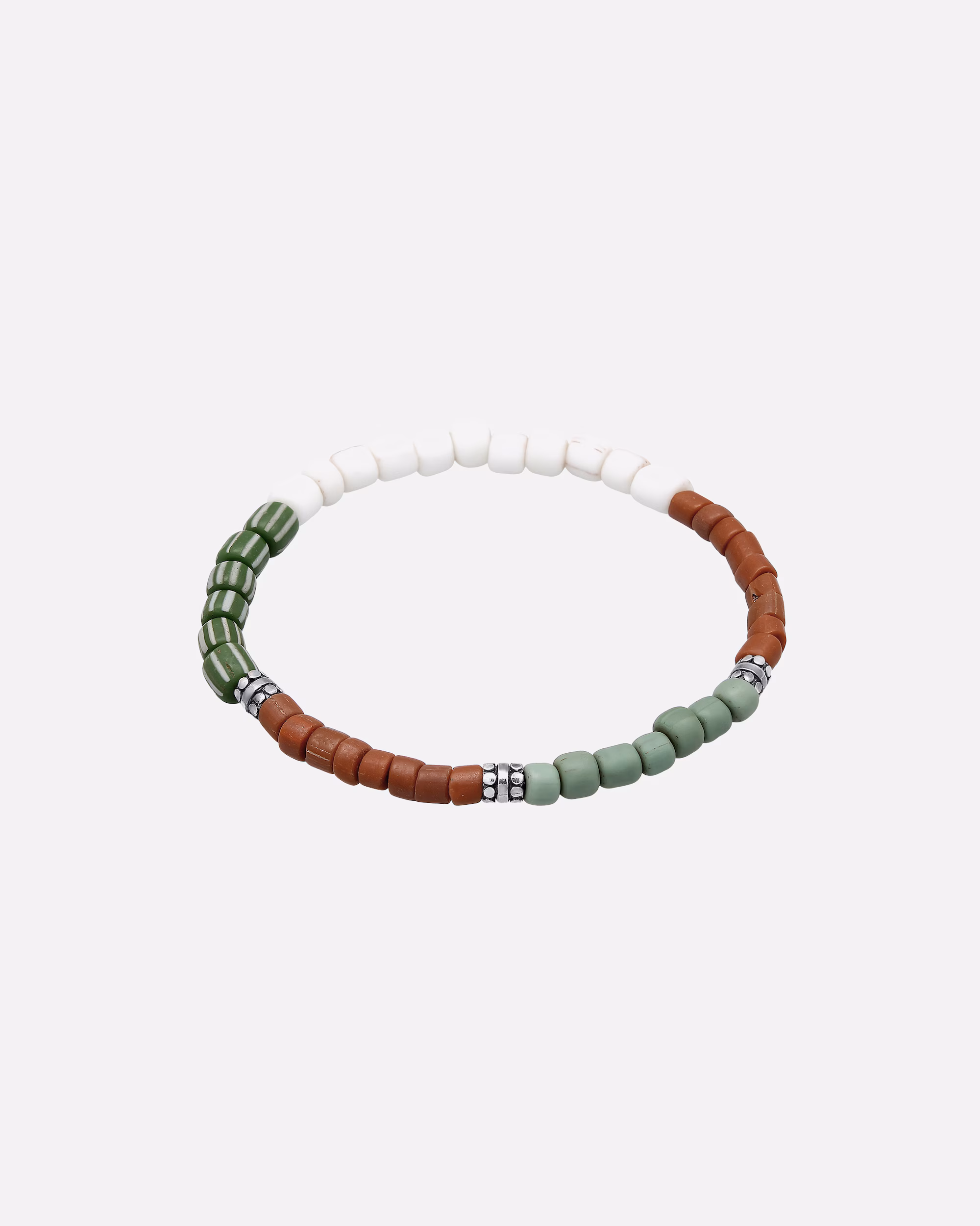 KUZZOI Bracelet Glass Beads White-Brown 925 Silver
