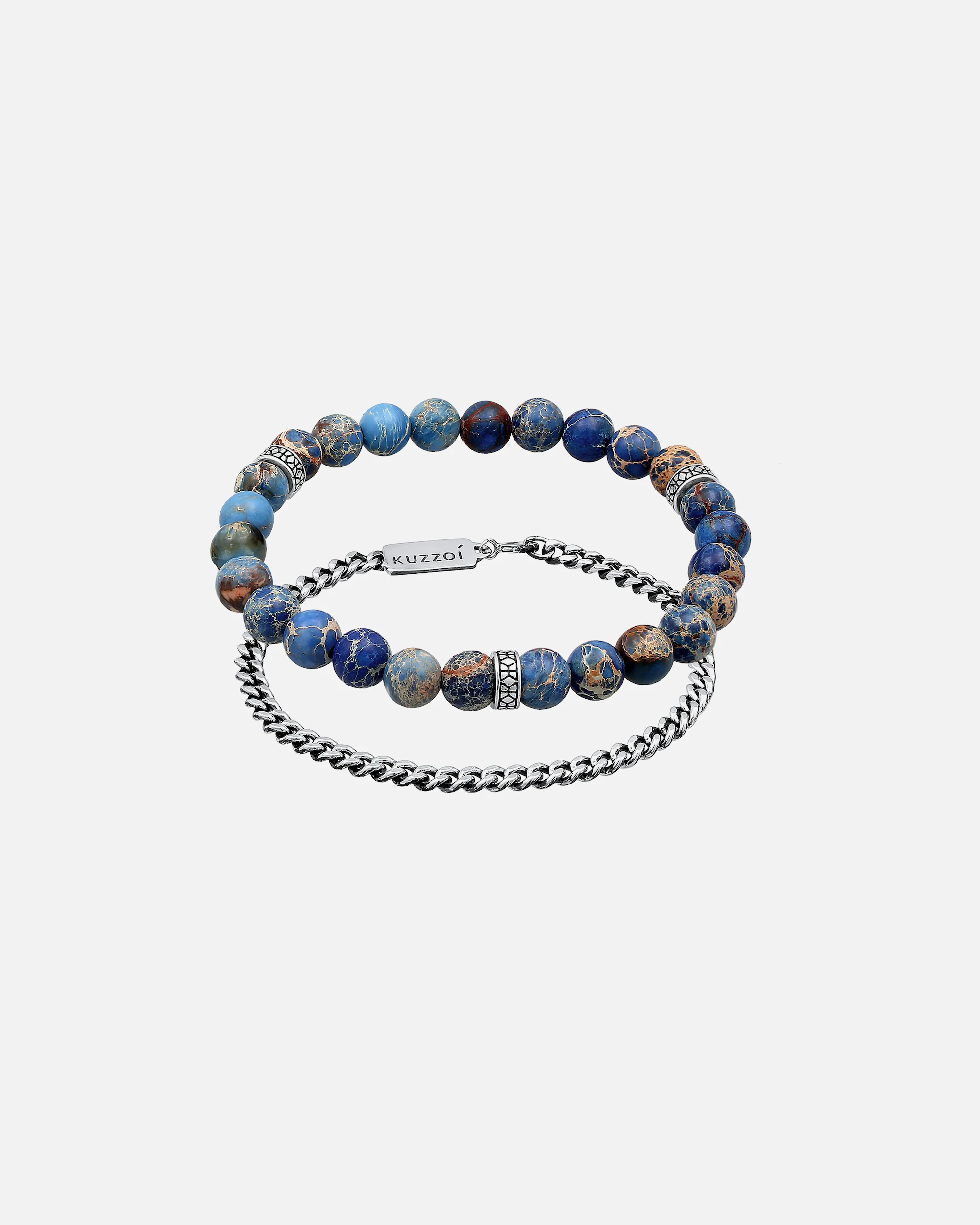 KUZZOI Men's Bracelet Agate Blue Curb Chain Set of 2 925 Silver