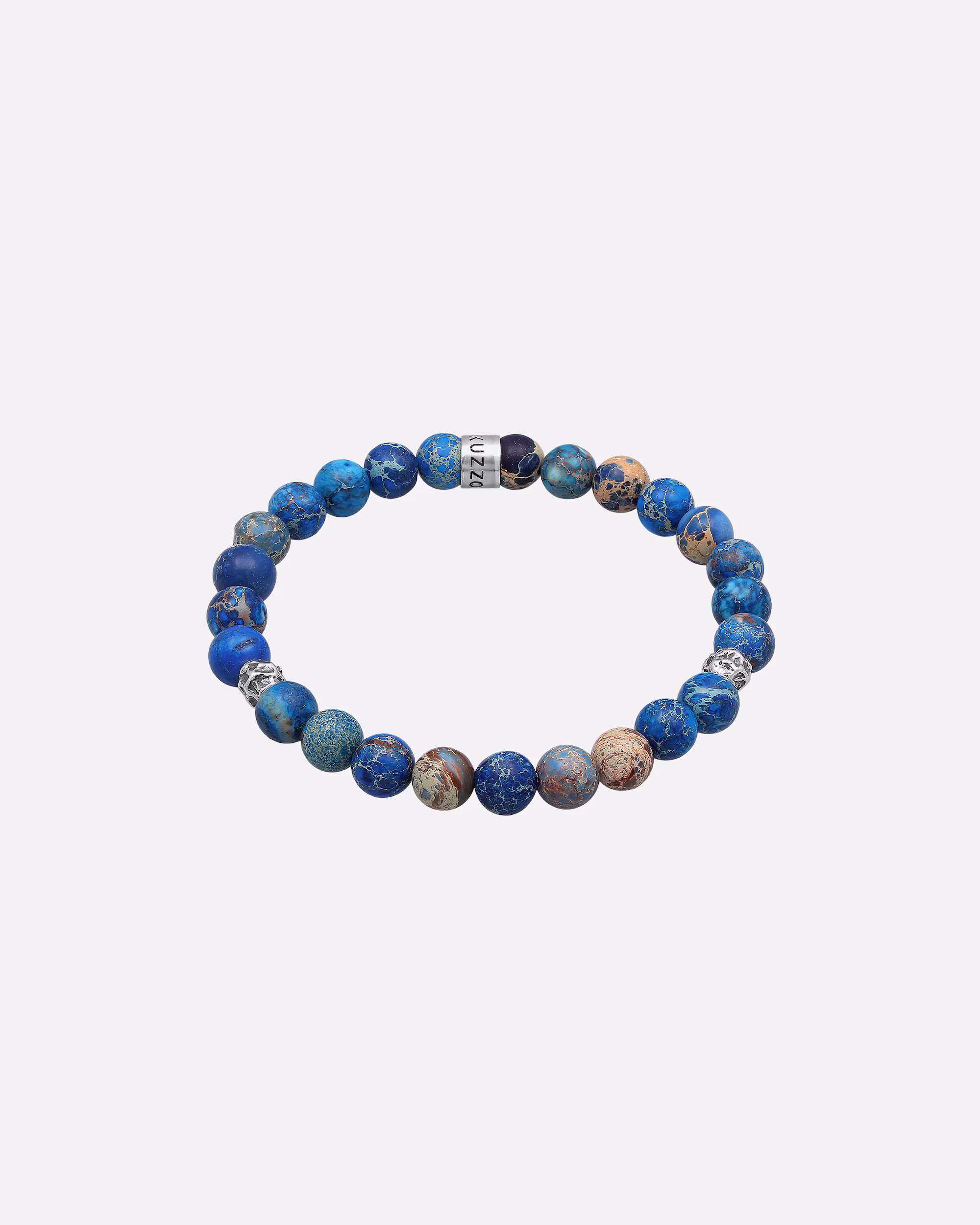 KUZZOI Men's Bracelet Agate Beads Blue Beads 925 Silver
