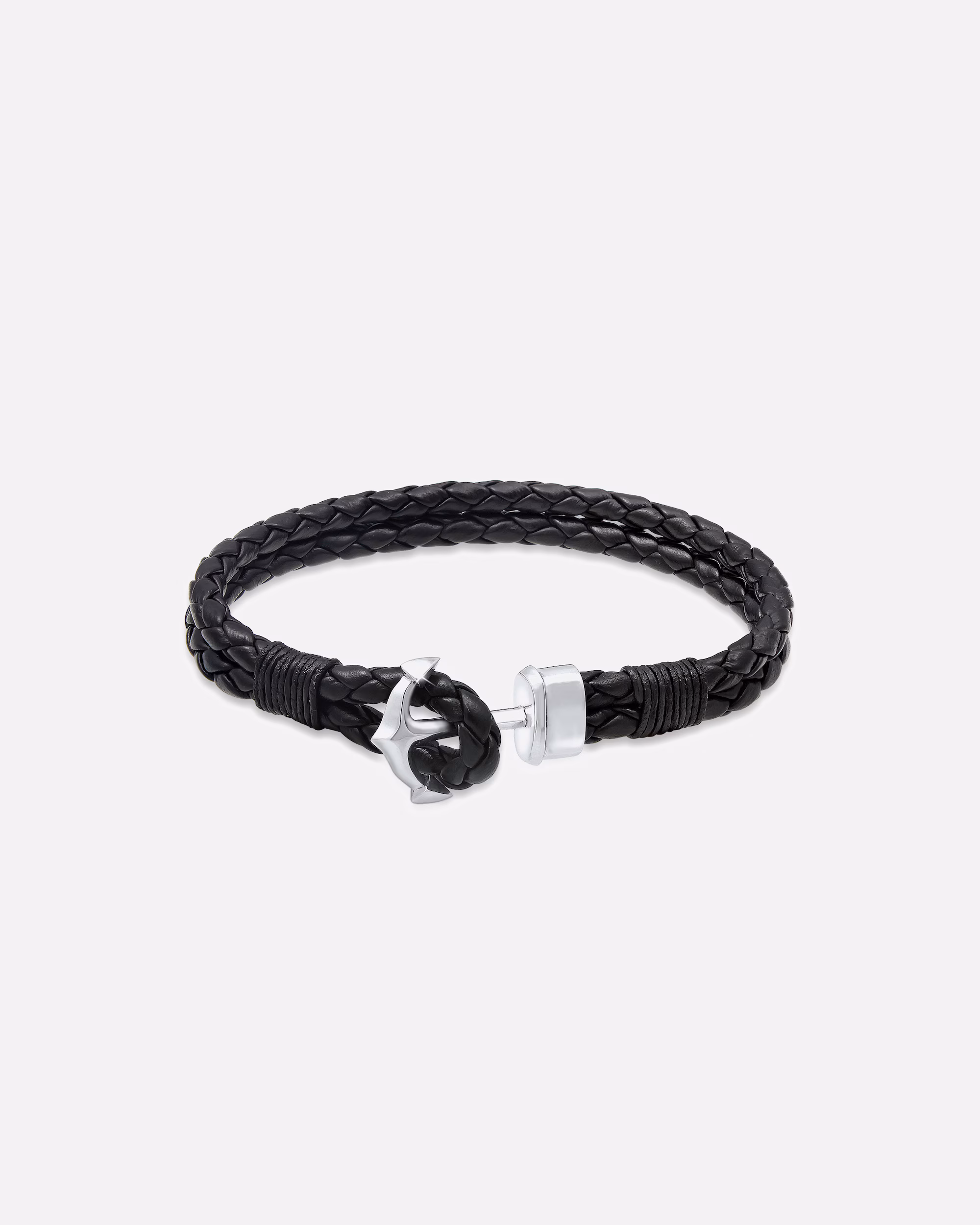 KUZZOI bracelet men's basic anchor genuine leather braided 925 silver
