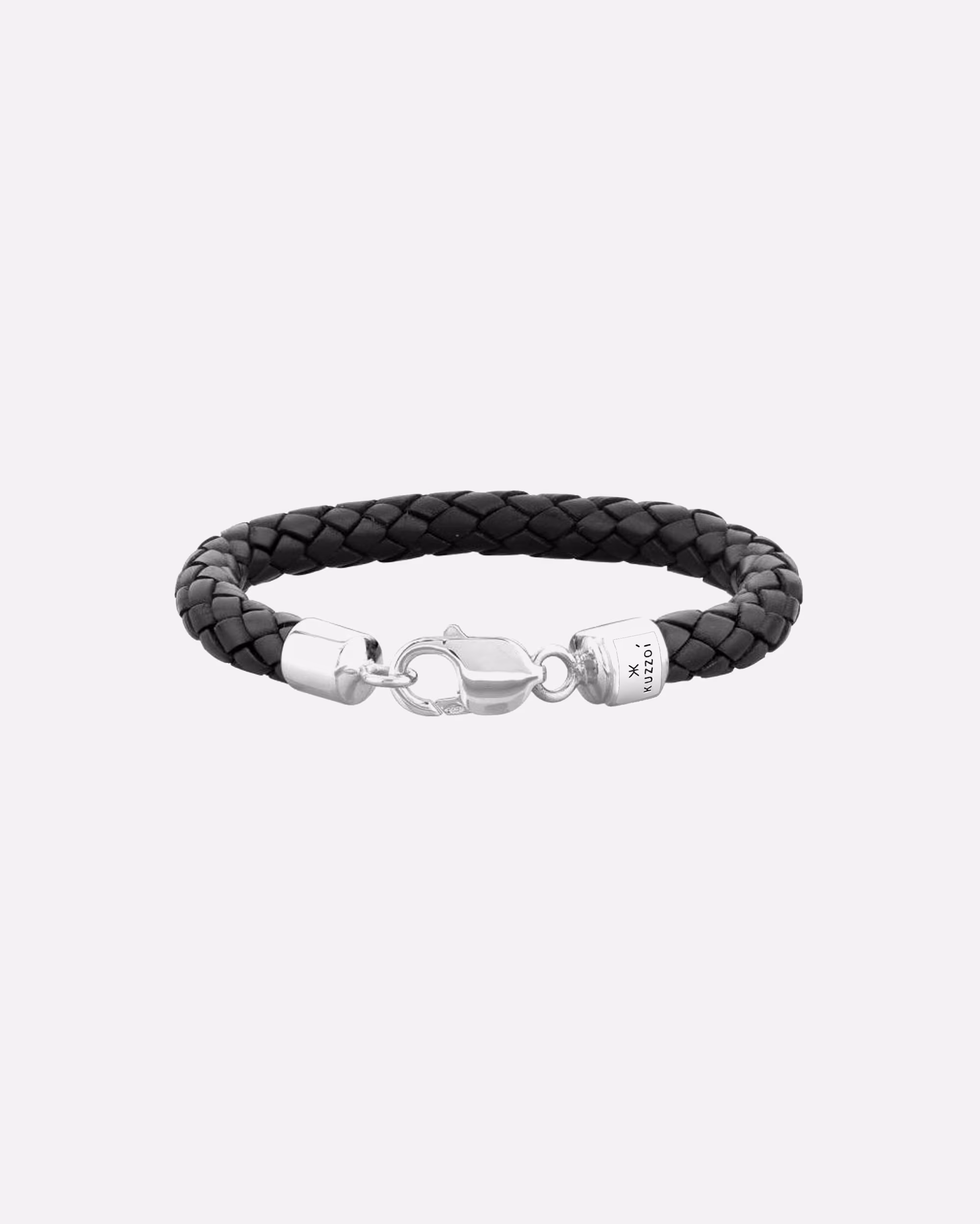 KUZZOI Men's Bracelet Genuine Leather Braided Carabiner 925 Silver