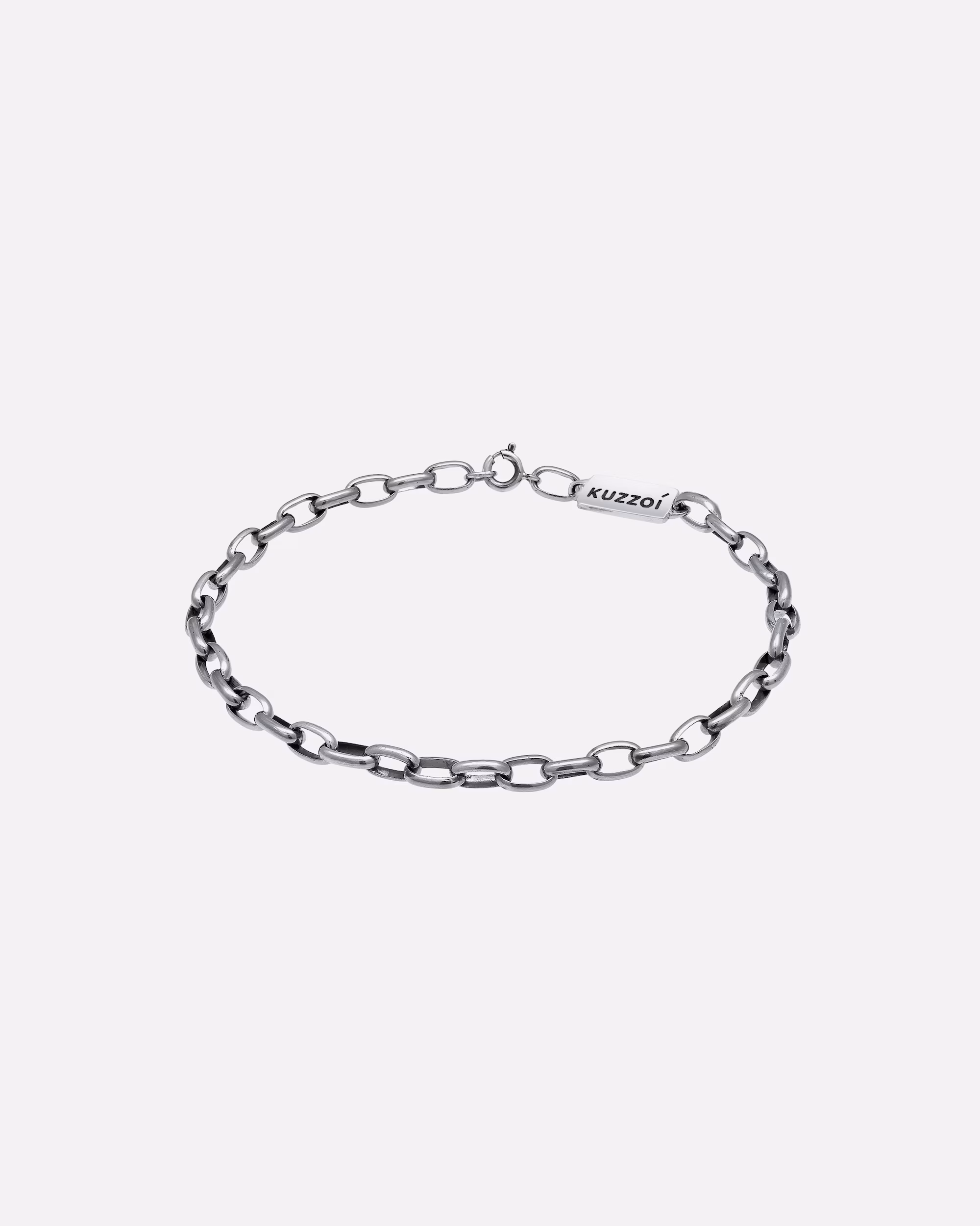 KUZZOI bracelet men's link chain oval solid basic 925 silver