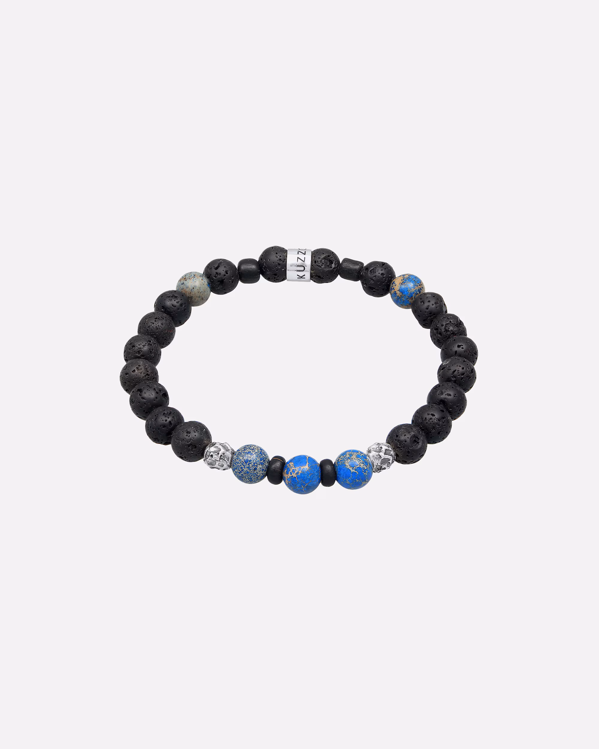 KUZZOI Men's Bracelet Lava Agate Gemstone Bead 925 Silver