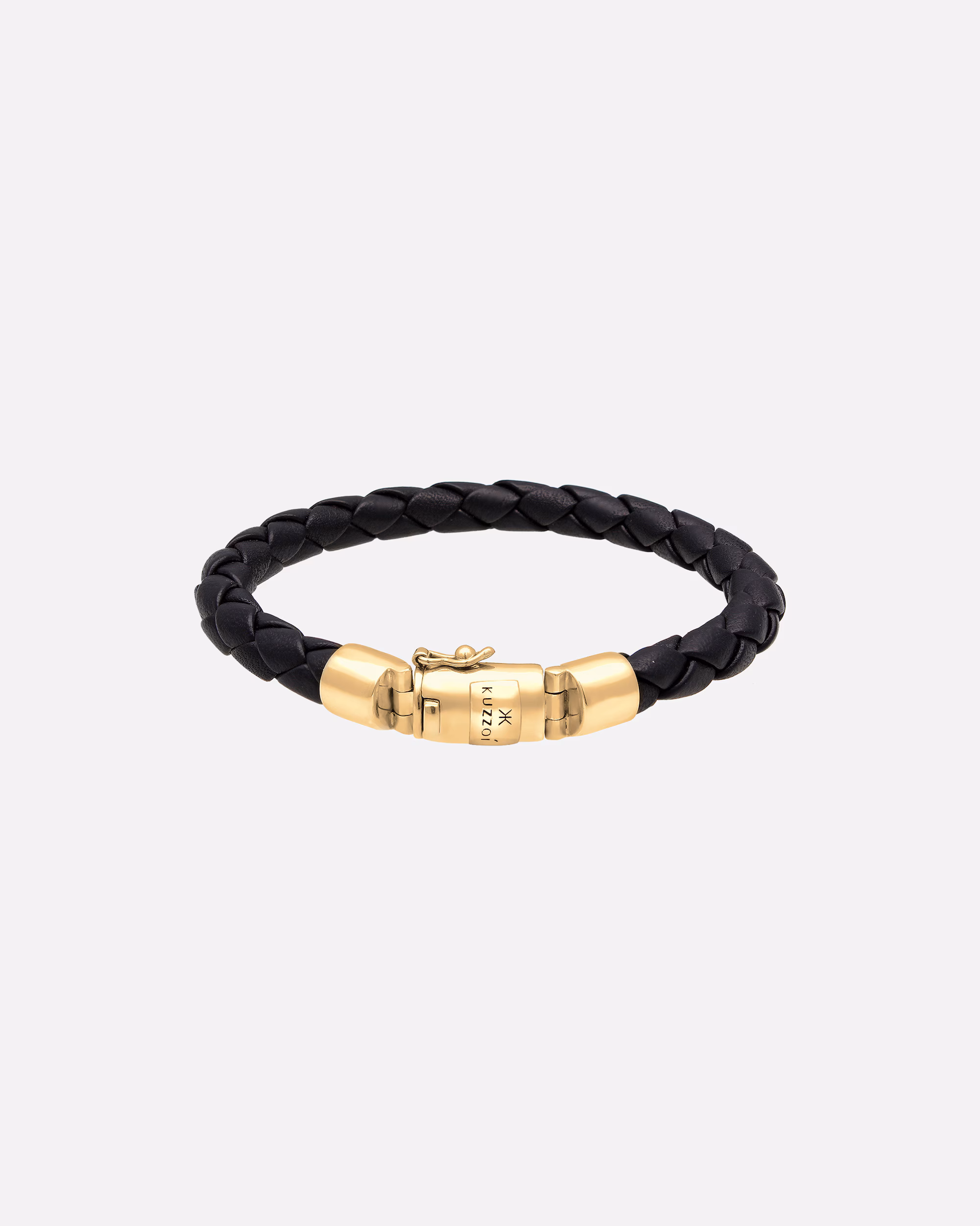KUZZOI bracelet men's leather braided box clasp 925 silver