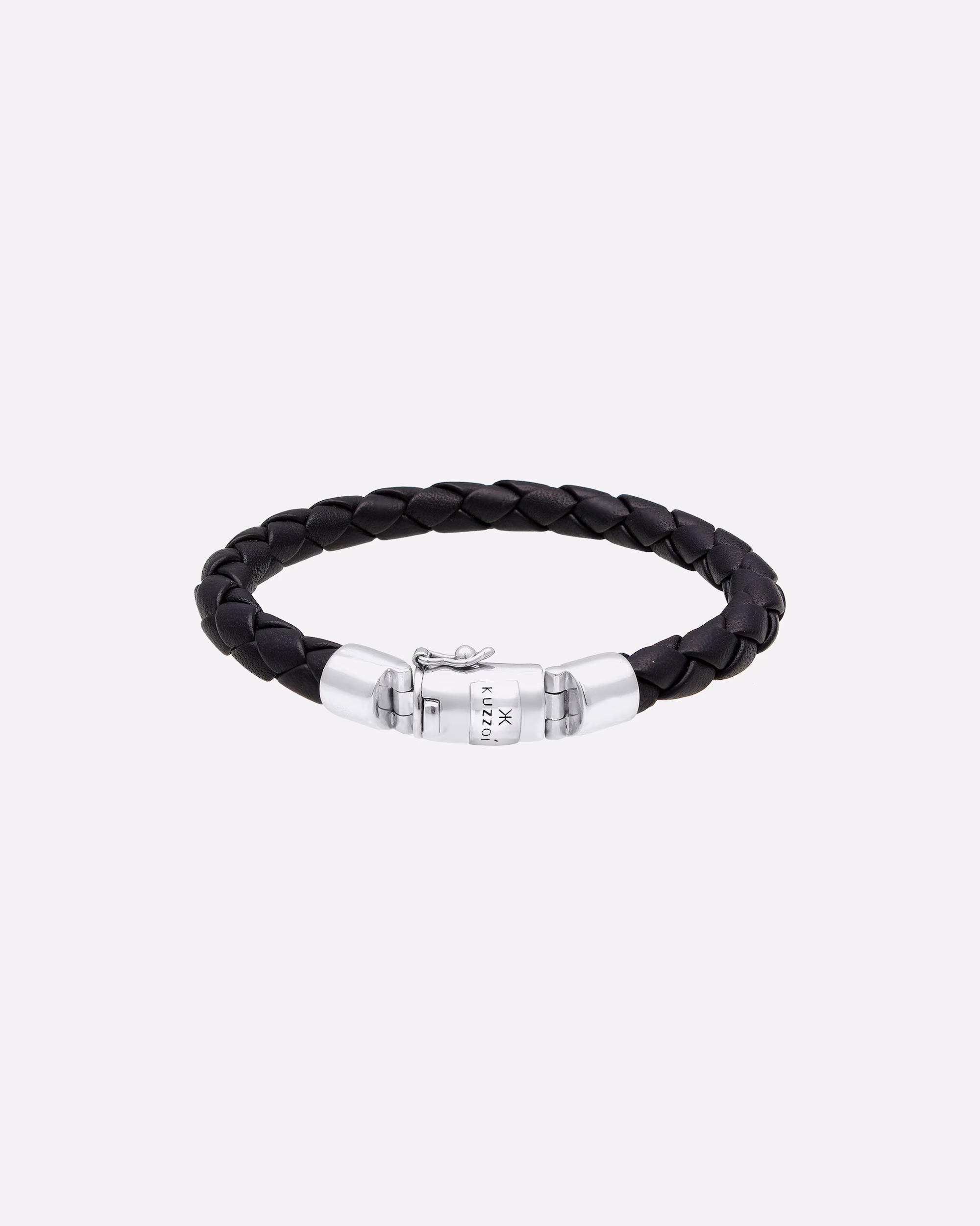 KUZZOI bracelet men's leather braided box clasp 925 silver