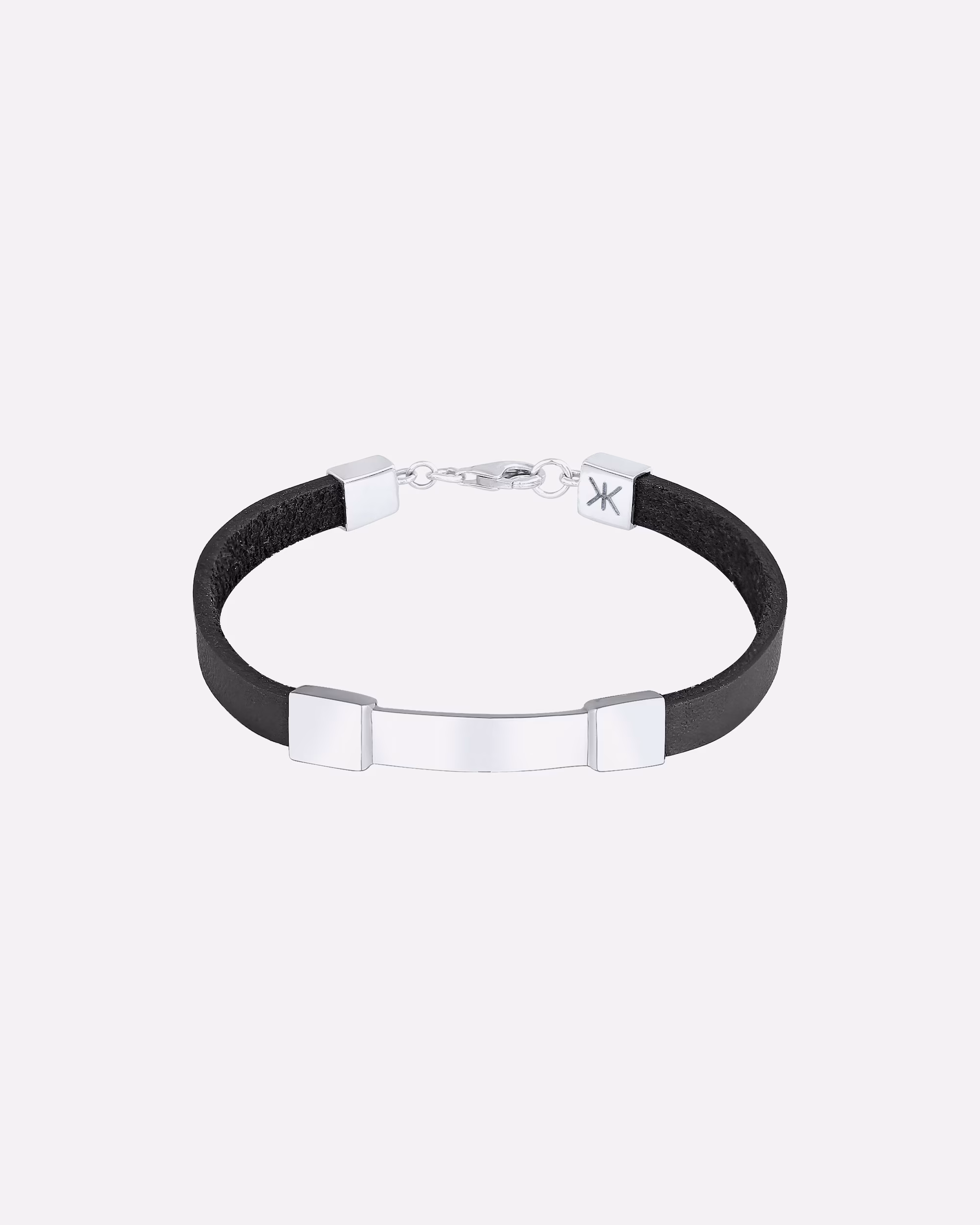 KUZZOI Men's Bracelet Leather Shield Plate Elegant 925 Silver