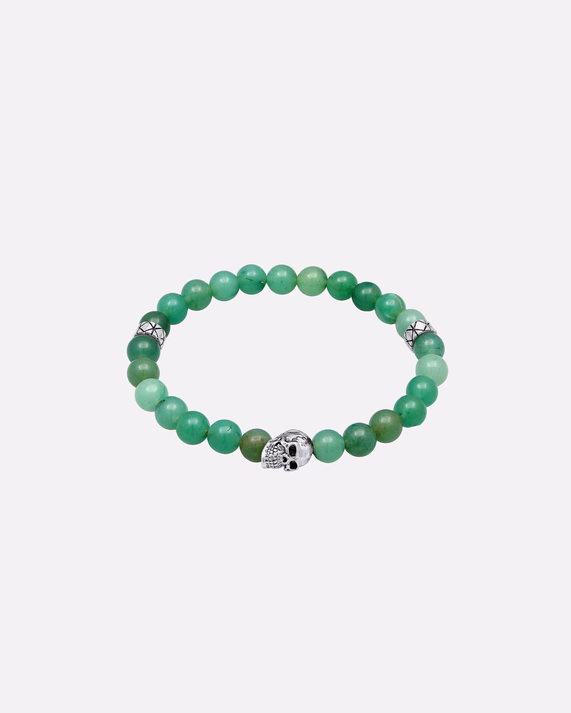 KUZZOI Men's Bracelet Skull Bead Aventurine Green 925 Silver