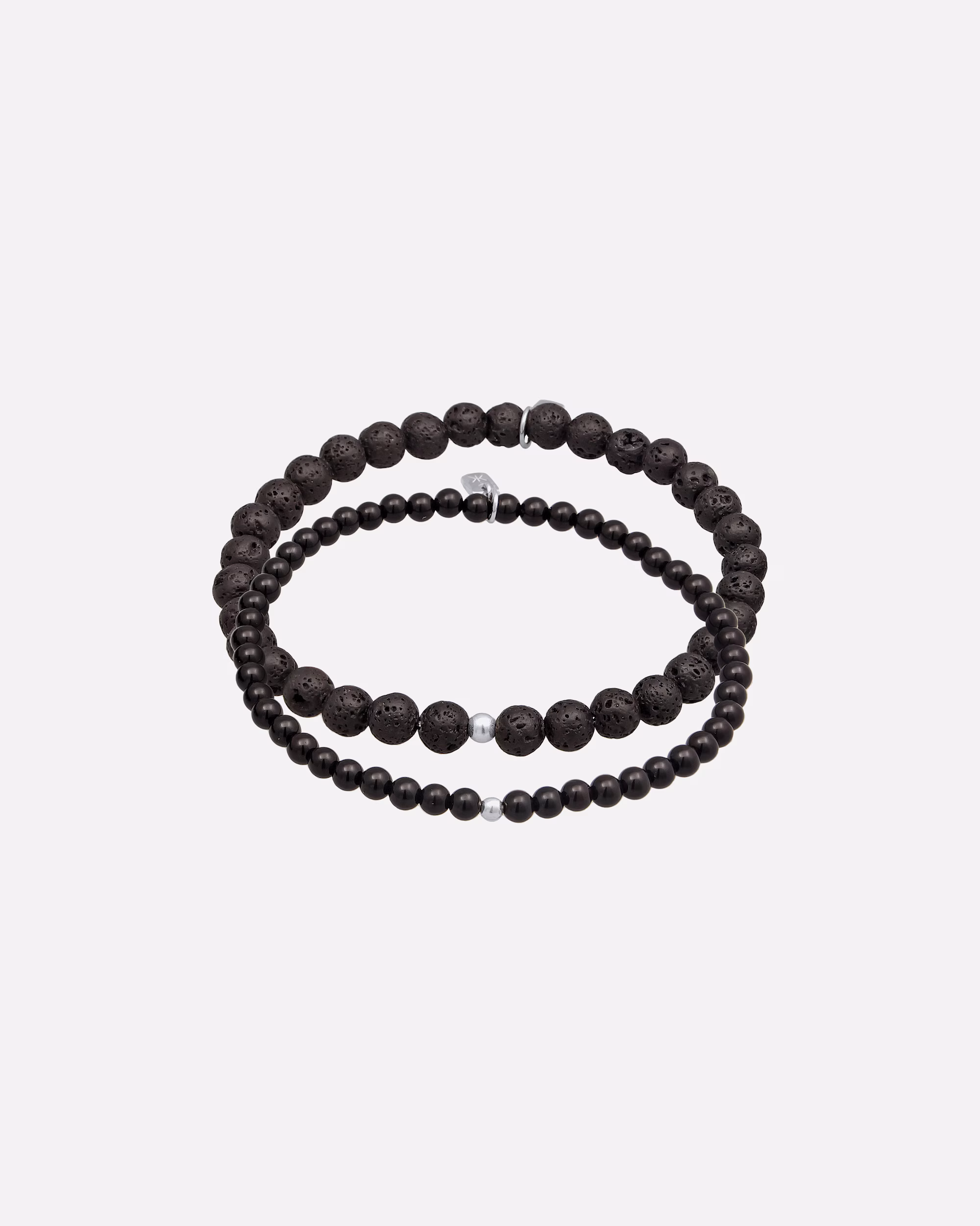 KUZZOI Bracelet Lava Onyx Gemstone Beads Set 925 Silver