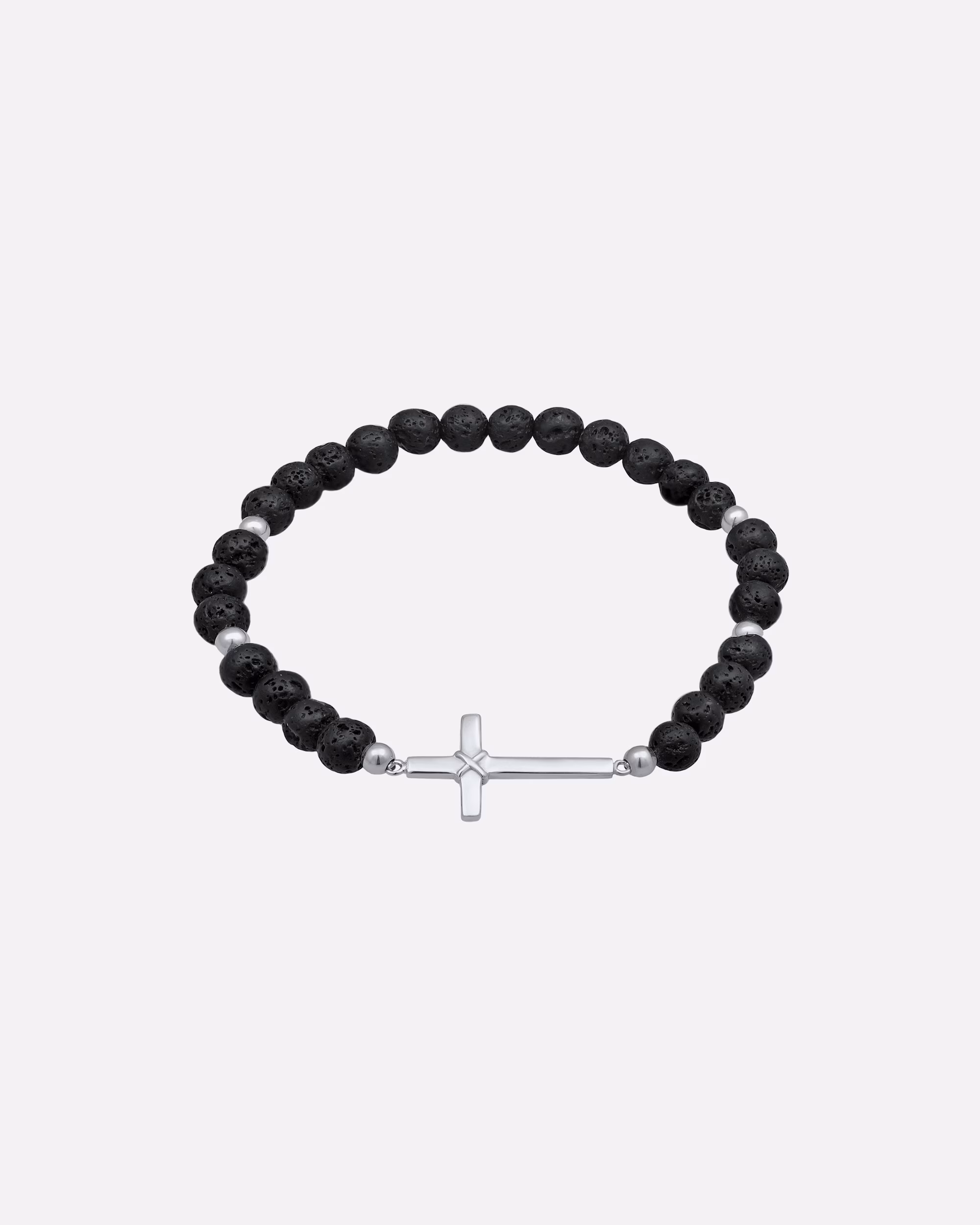KUZZOI Bracelet Lava Beads Black Cross 925 Silver