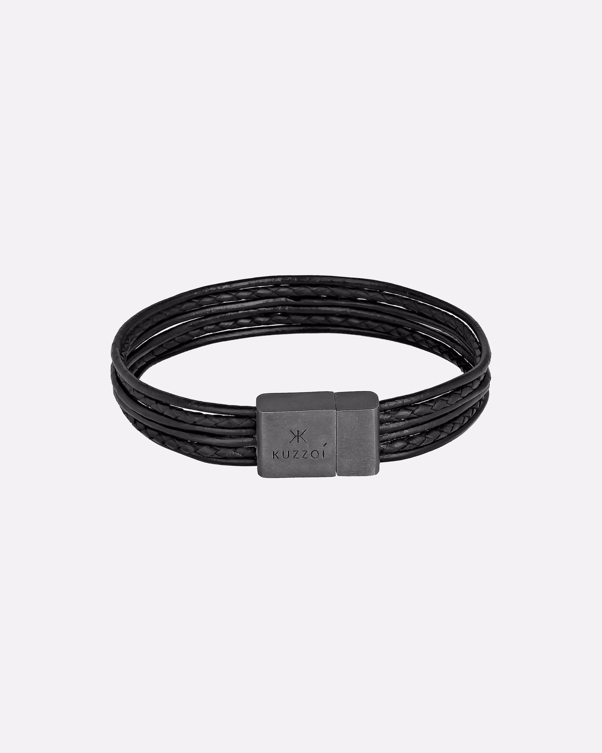 KUZZOI leather bracelet 6-row magnet basic 925 silver oxidized