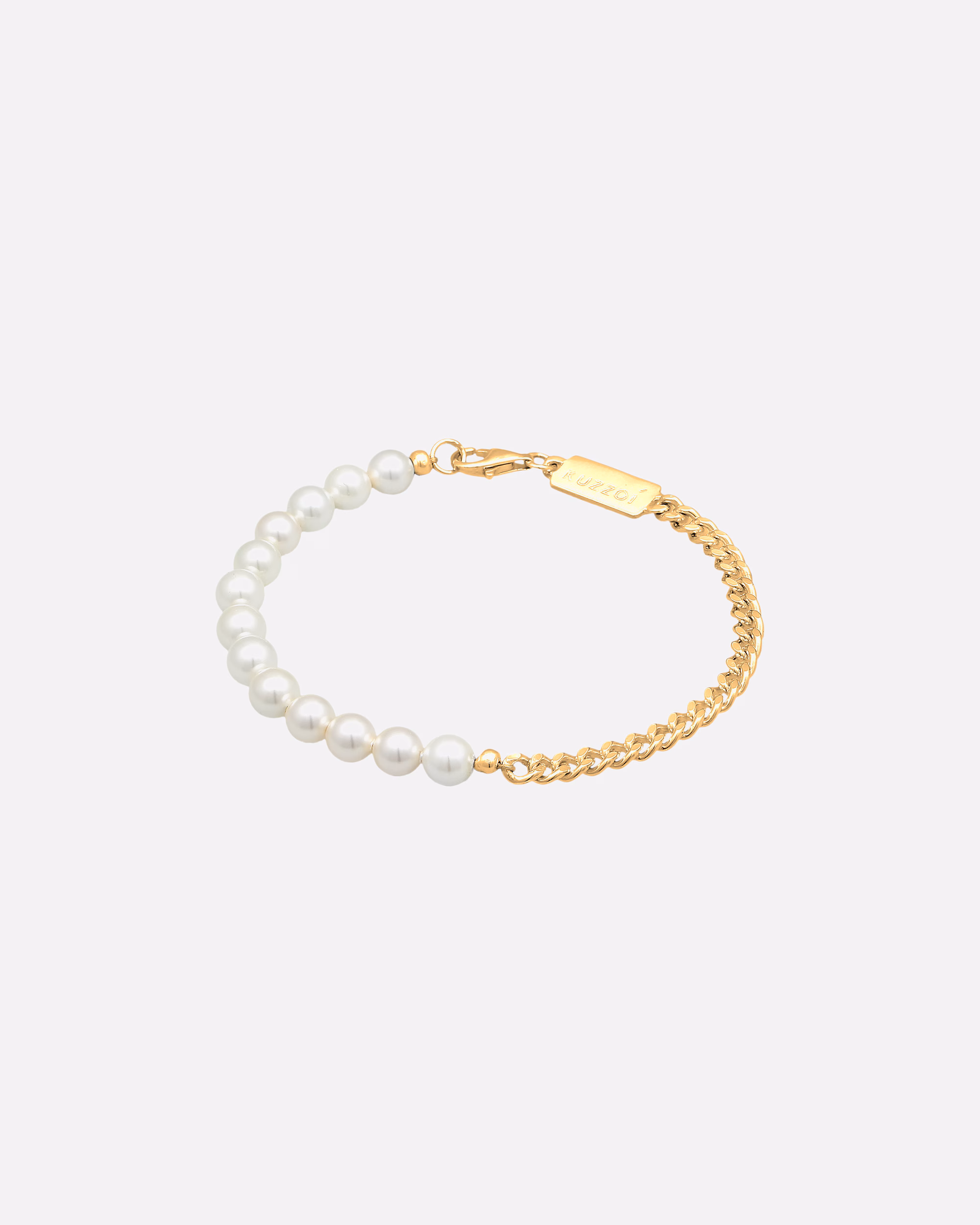 KUZZOI bracelet men's curb chain solid beads 925 silver
