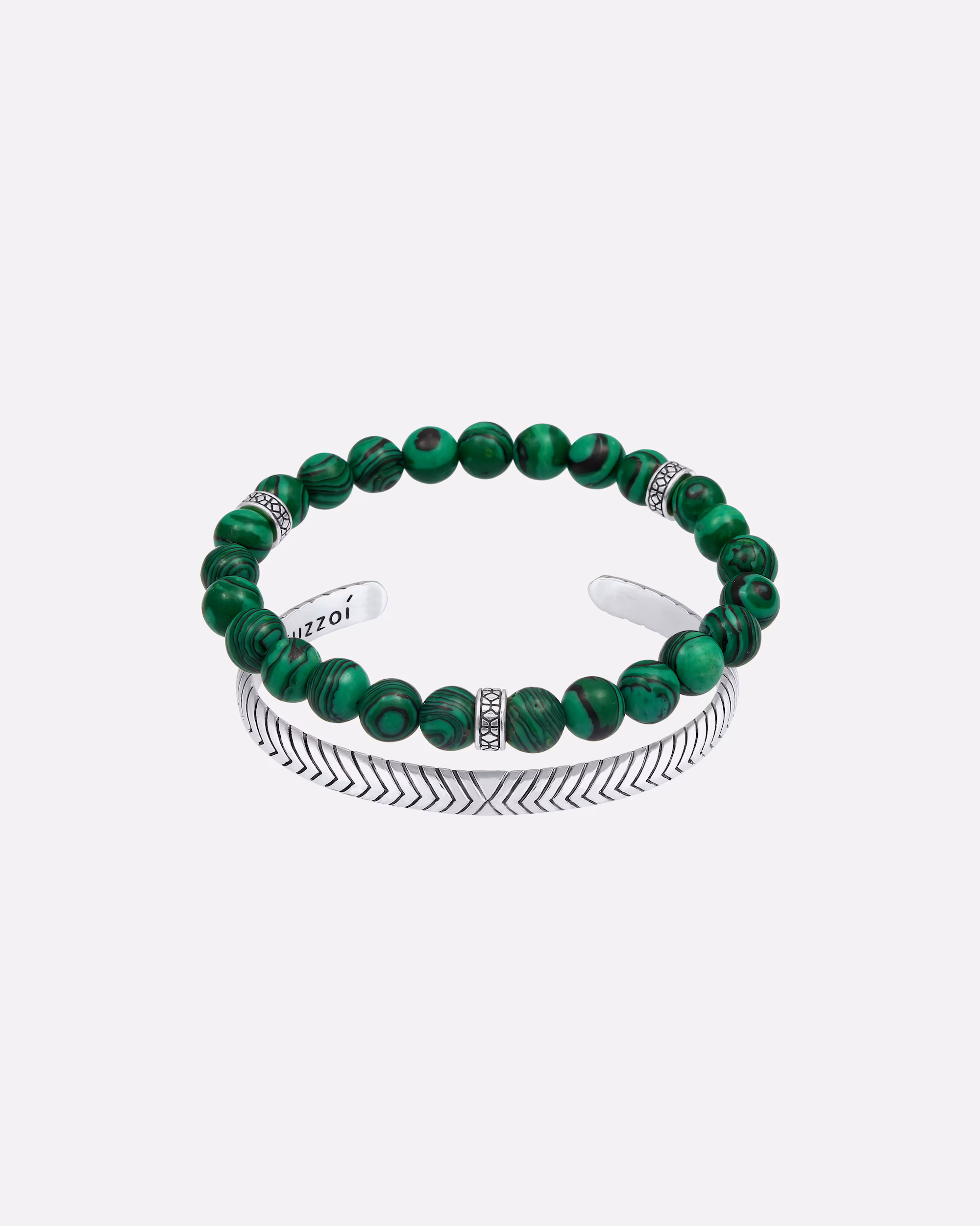 KUZZOI Men's Bangle Set of 2 Oxidized Agate Green 925 Silver