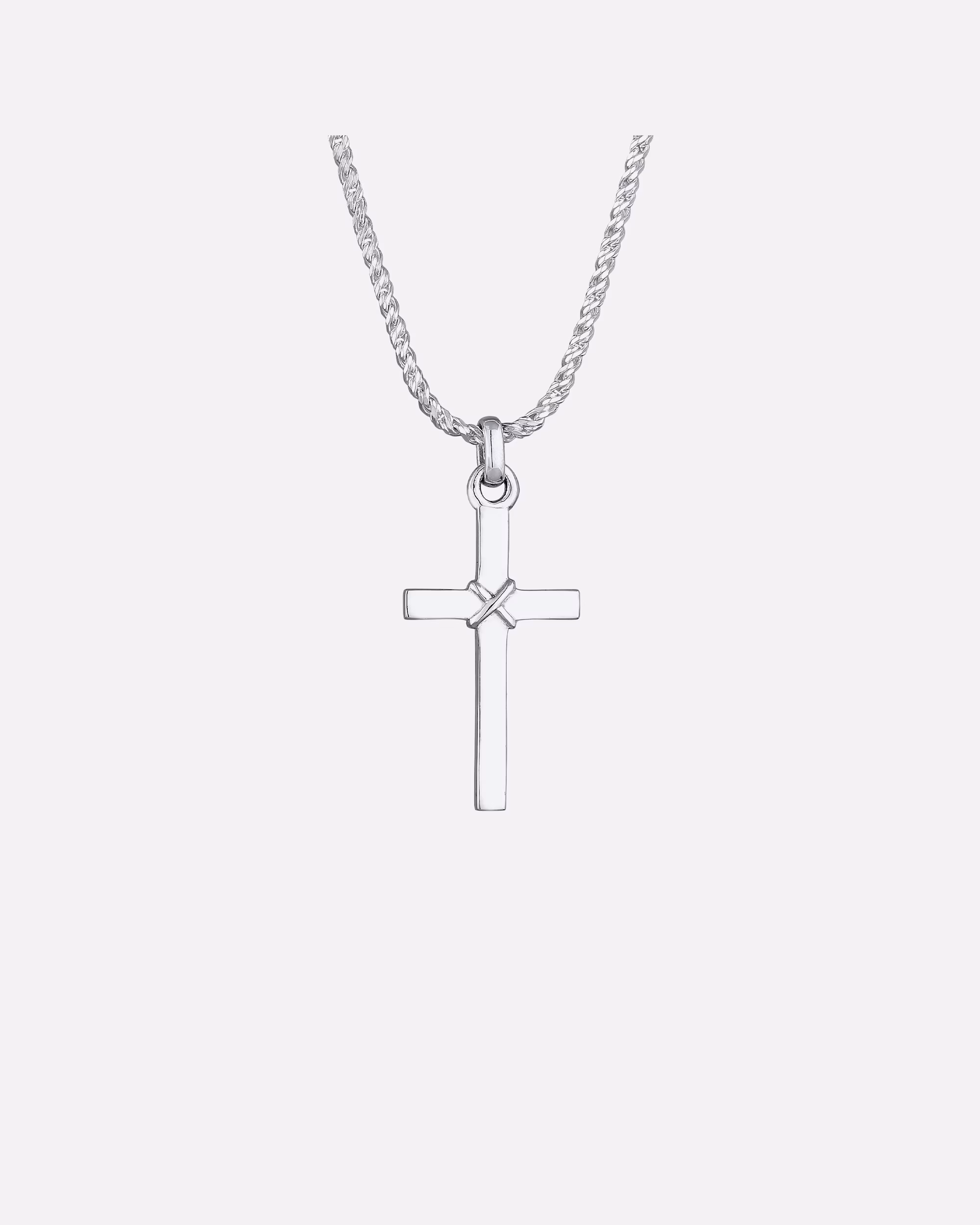 KUZZOI Men's Necklace Cross Flat Cord Chain 925 Silver