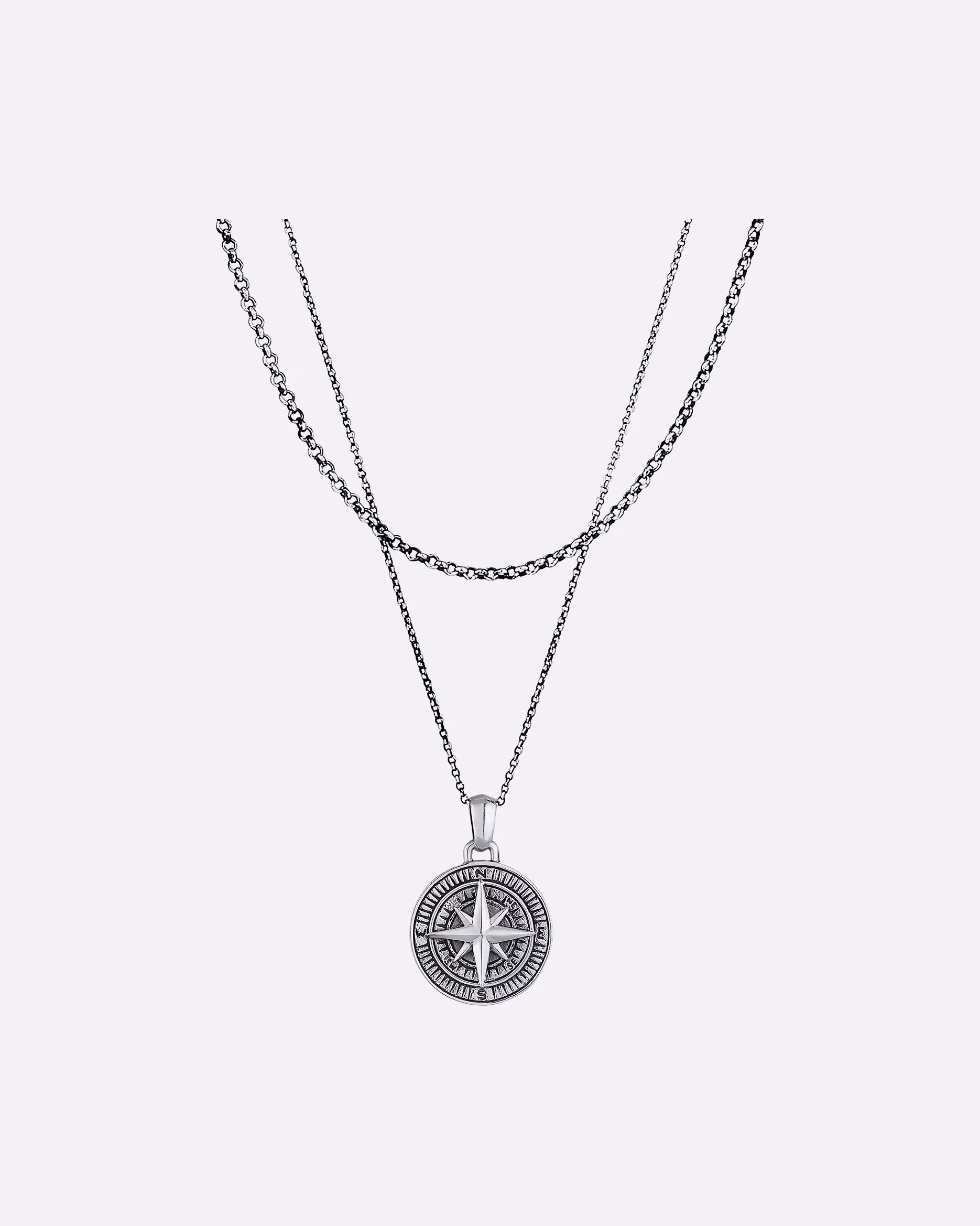 KUZZOI necklace men's layer pea chain compass 925 silver