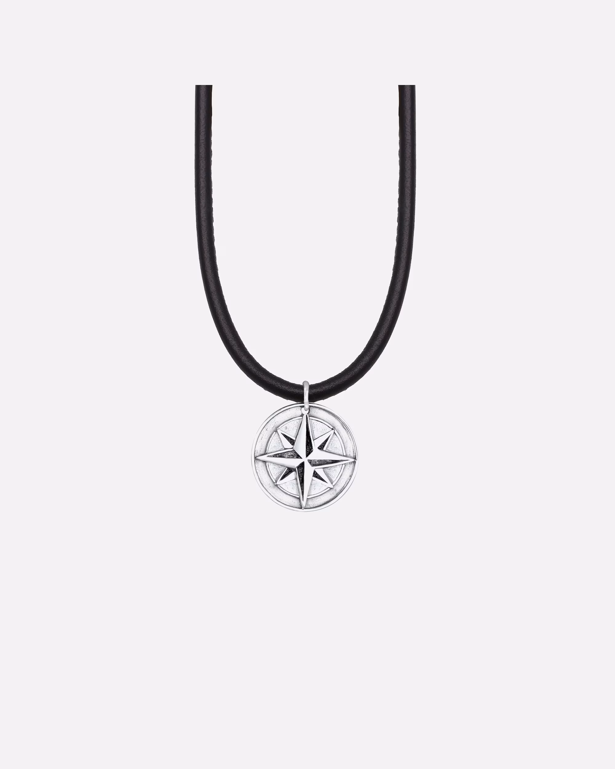 KUZZOI necklace men's leather chain compass pendant 925 silver