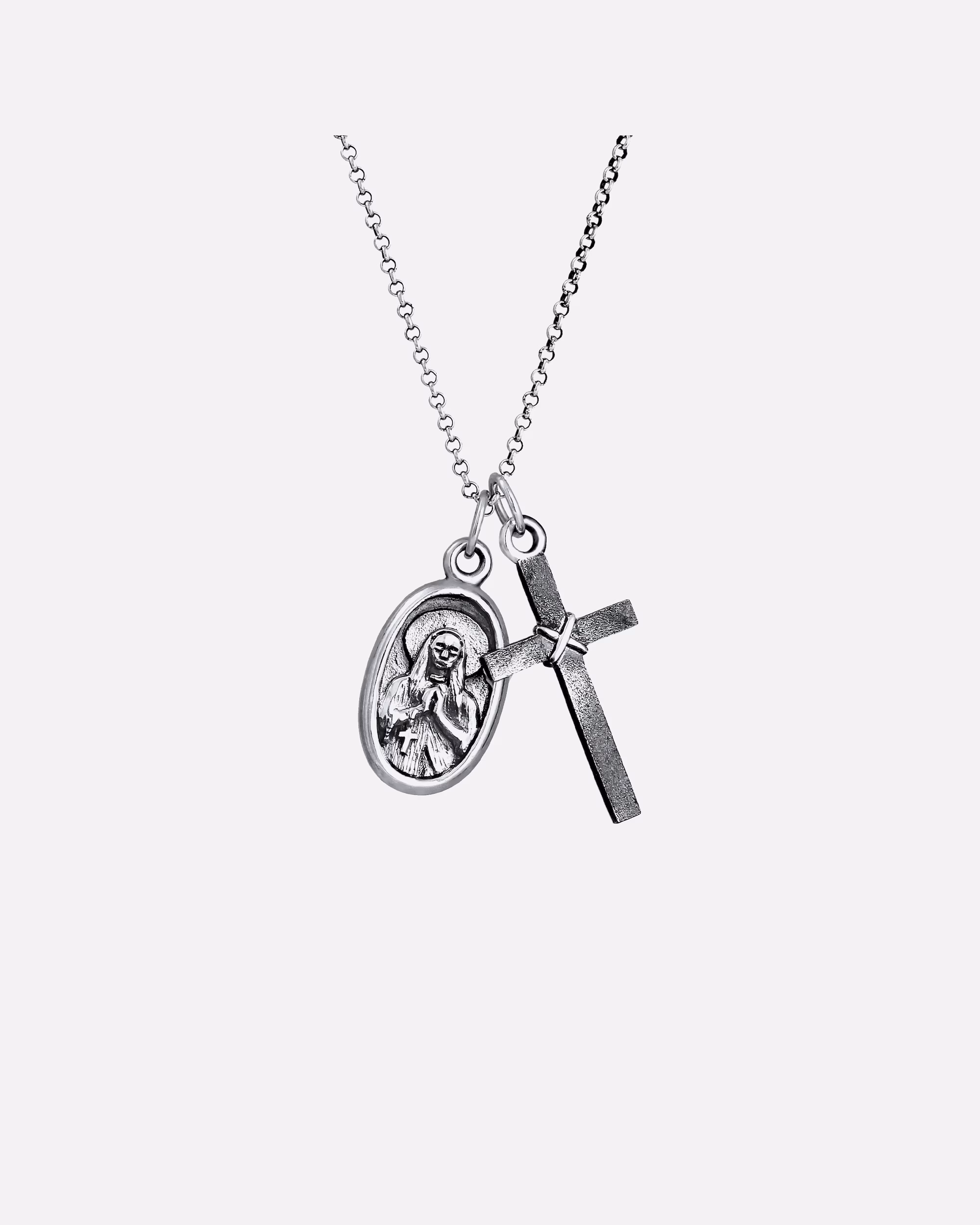 KUZZOI Men's Necklace Marian Image Cross Religion Faith 925 Silver