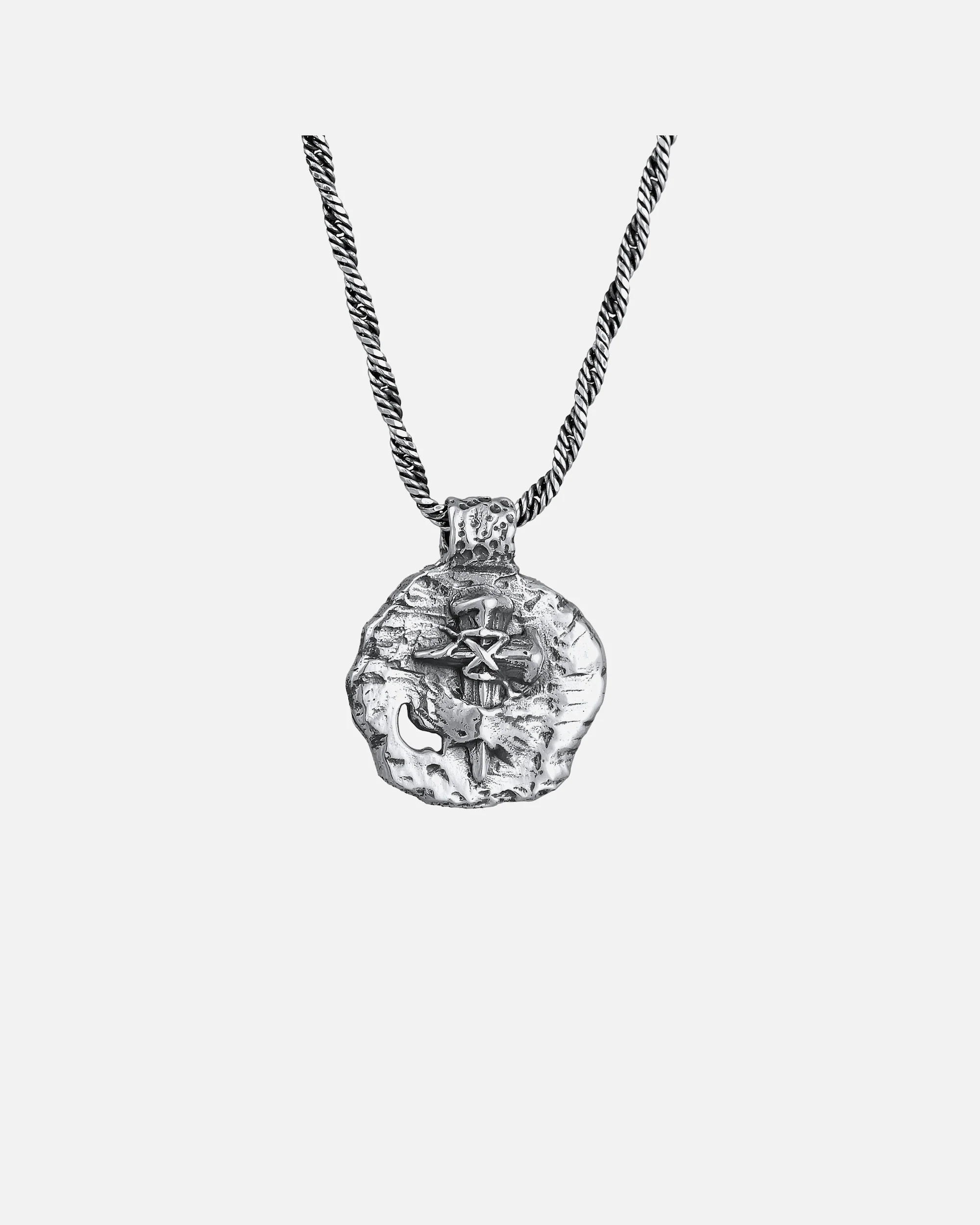 KUZZOI necklace men's coin antique cross solid 925 silver