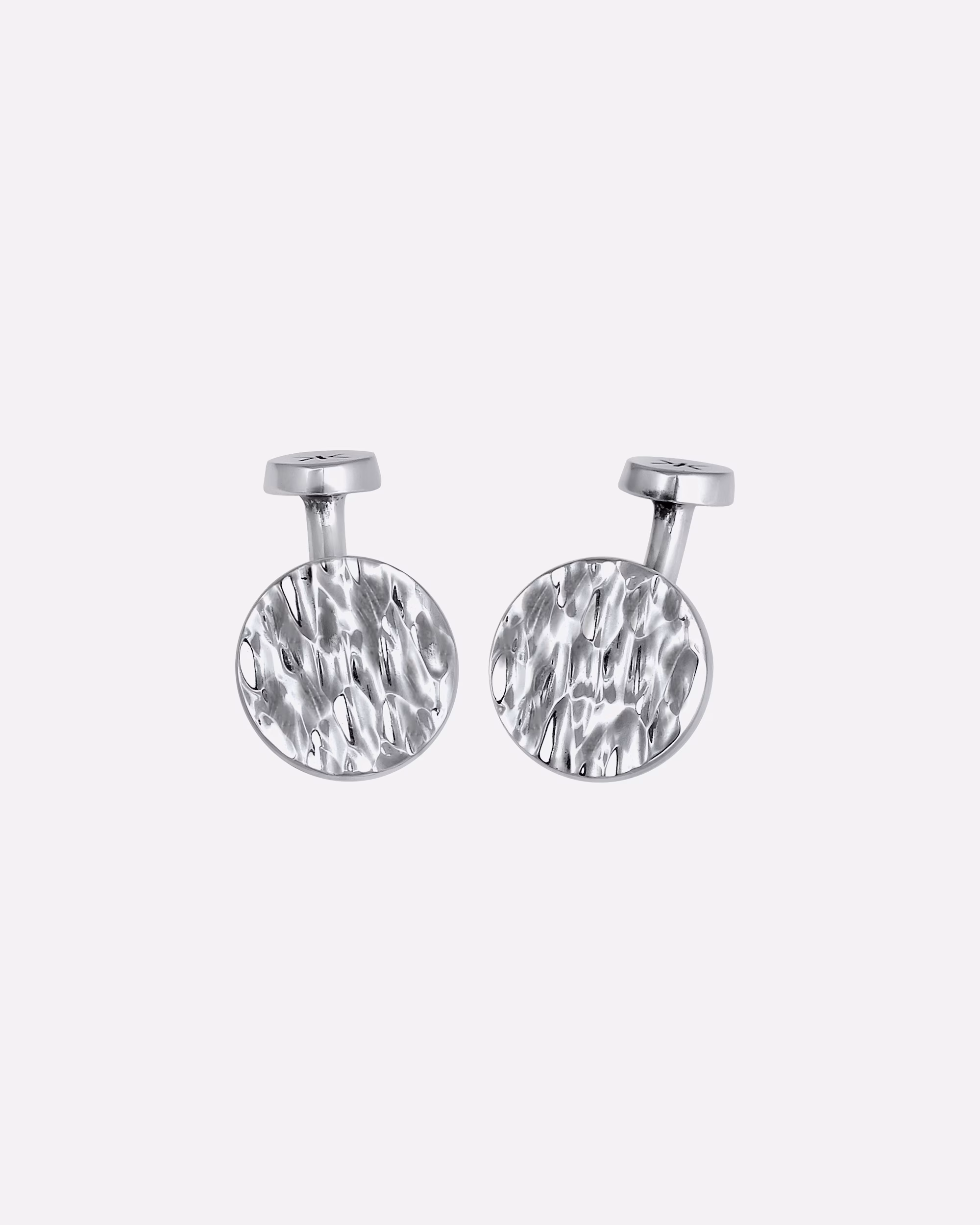 KUZZOI Cufflinks, Disc, Round, Hammered, Textured, 925 Silver