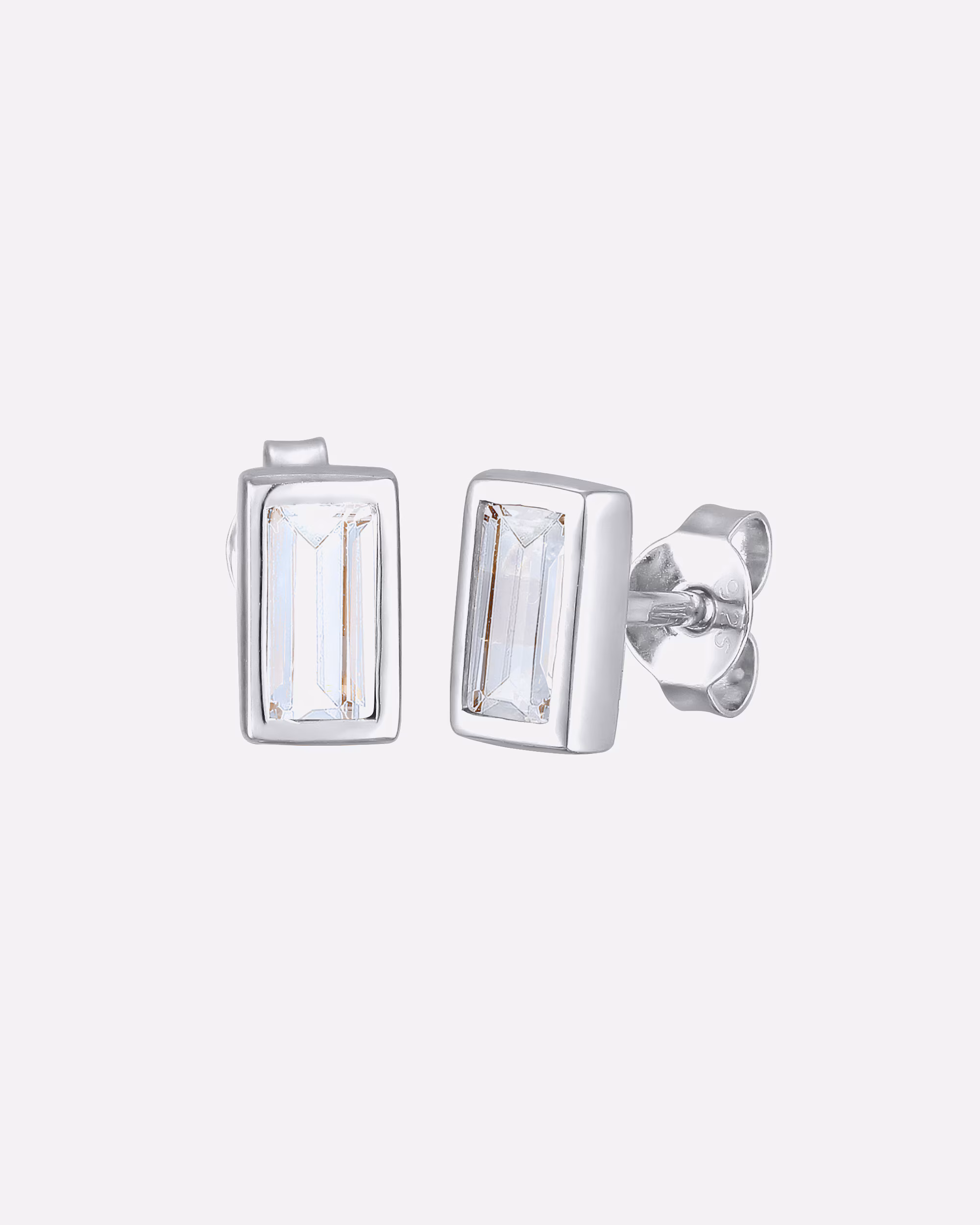 KUZZOI Earring Studs Rectangle Topaz White 925 Sterling Silver