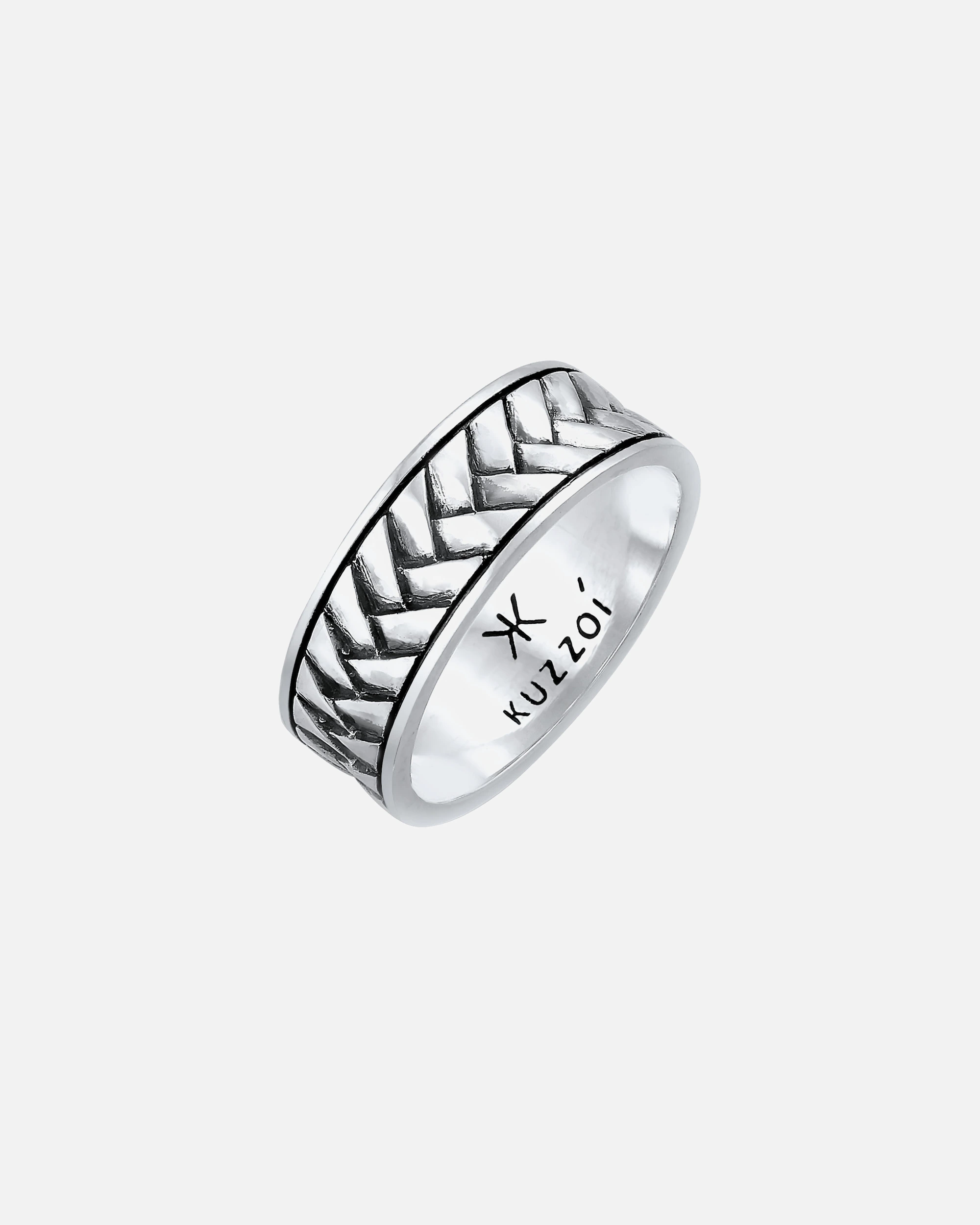 KUZZOI ring men's band ring herringbone vintage 925 silver