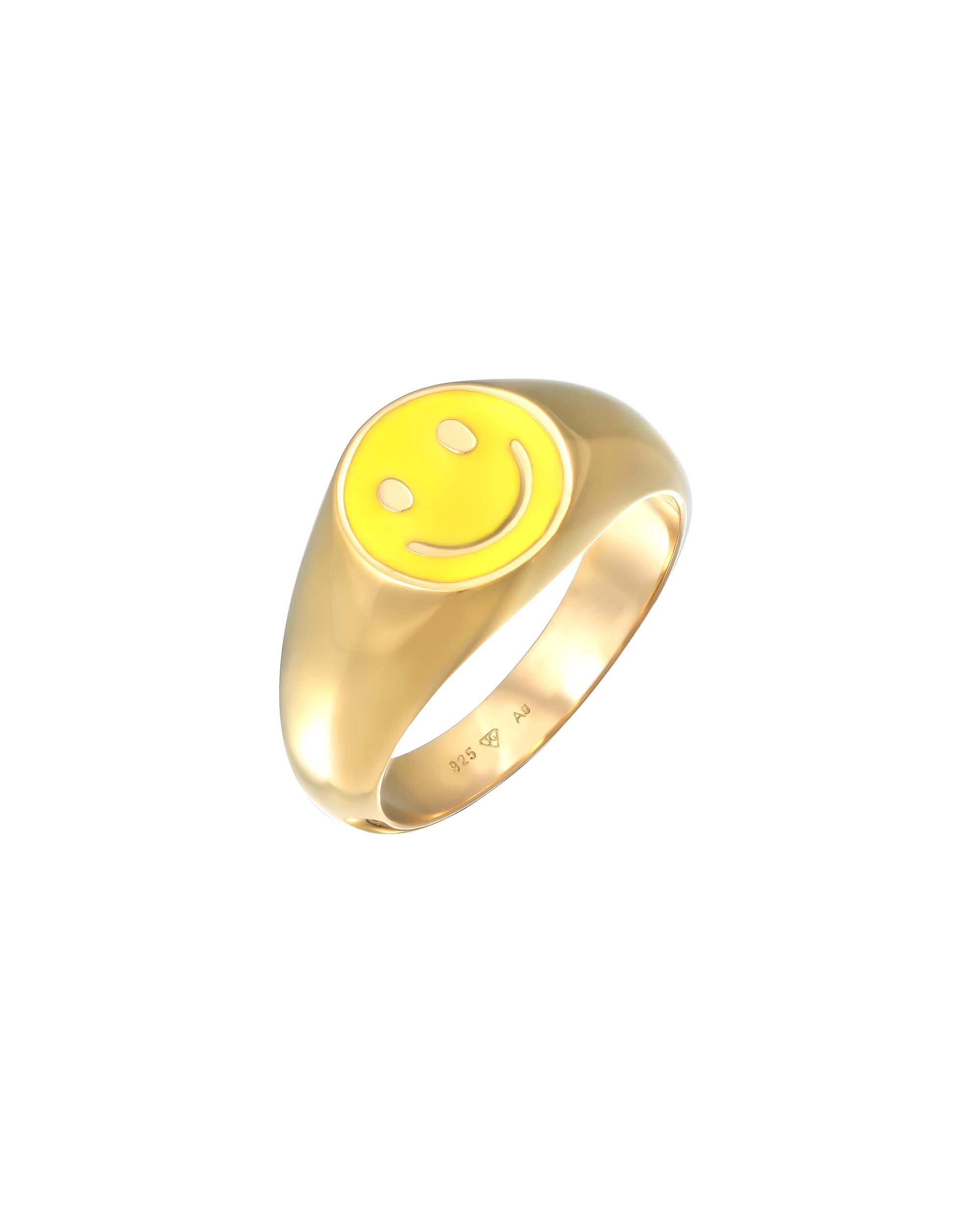 KUZZOI ring men's signet ring with smiling face enamel 925 silver
