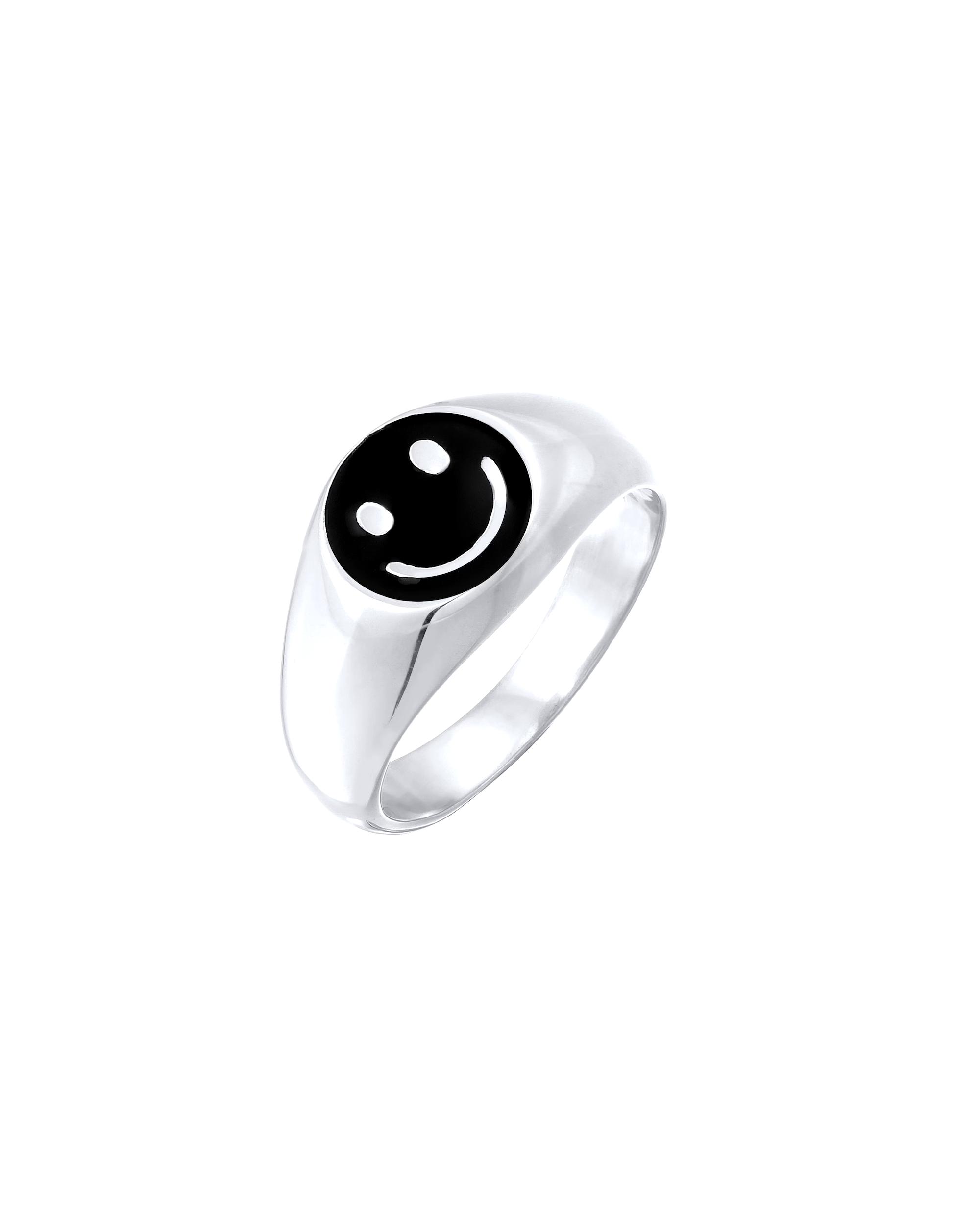 KUZZOI ring men's signet ring with smiling face enamel 925 silver